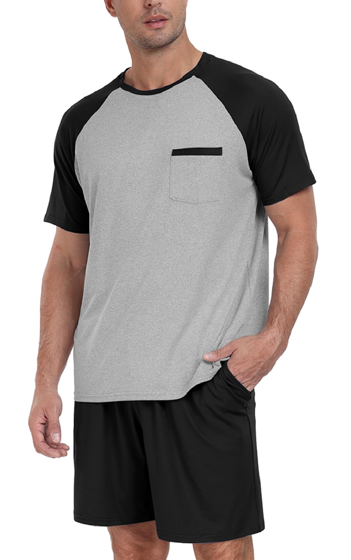 Couples Pajamas Set Short Sleeve Raglan Shirts and Shorts Lounge Sleepwear