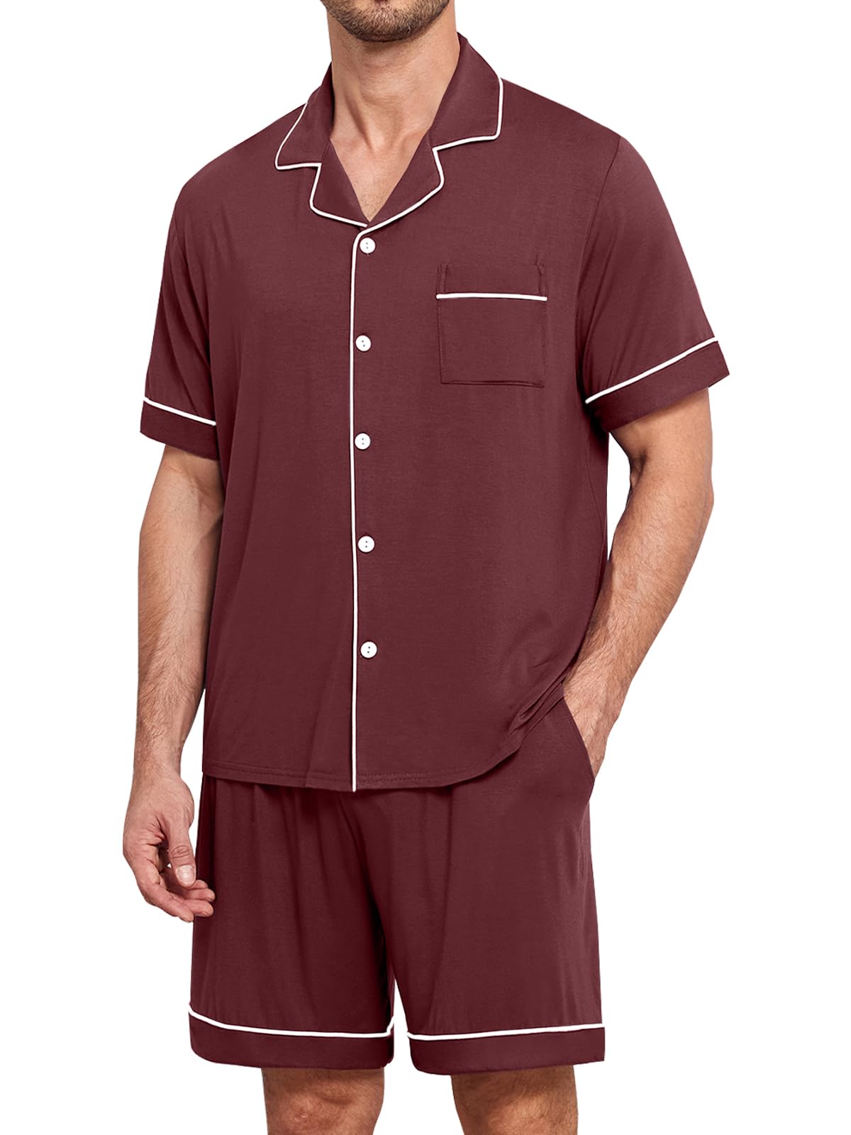 Mens 2 Piece Short Sleeve Button Down Pajama Set, S-3XL