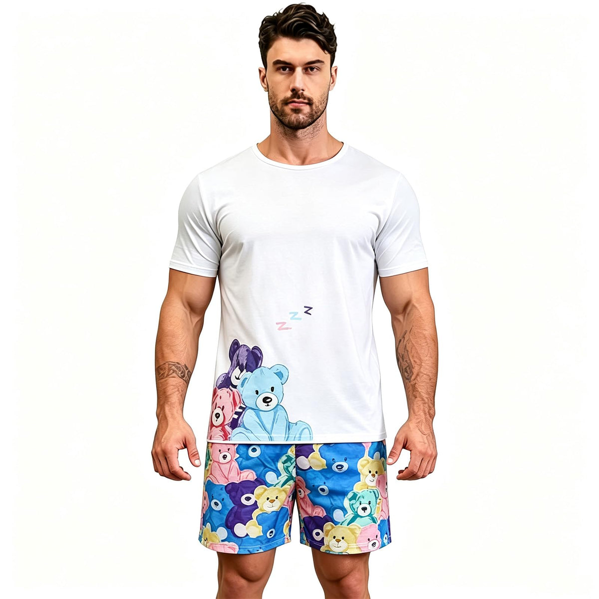 Men's Summer Pajama Set - Short Sleeve Top & Shorts Lounge Wear