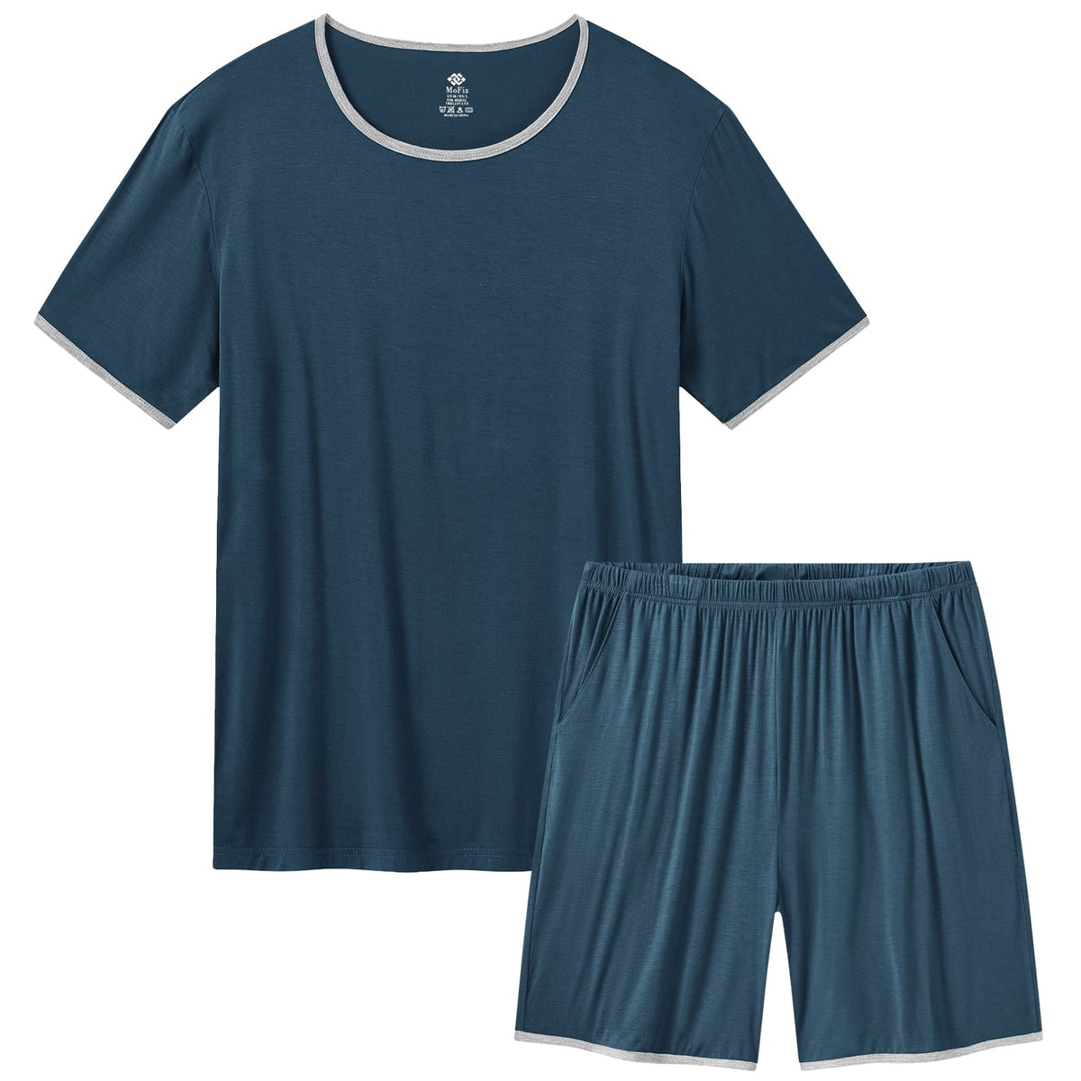 MoFiz Men's Pajamas Set Summer Sleepwear Pjs Soft Short Sleeve Shirts and Shorts 2 Piece Lougewear with Pockets S-3XL