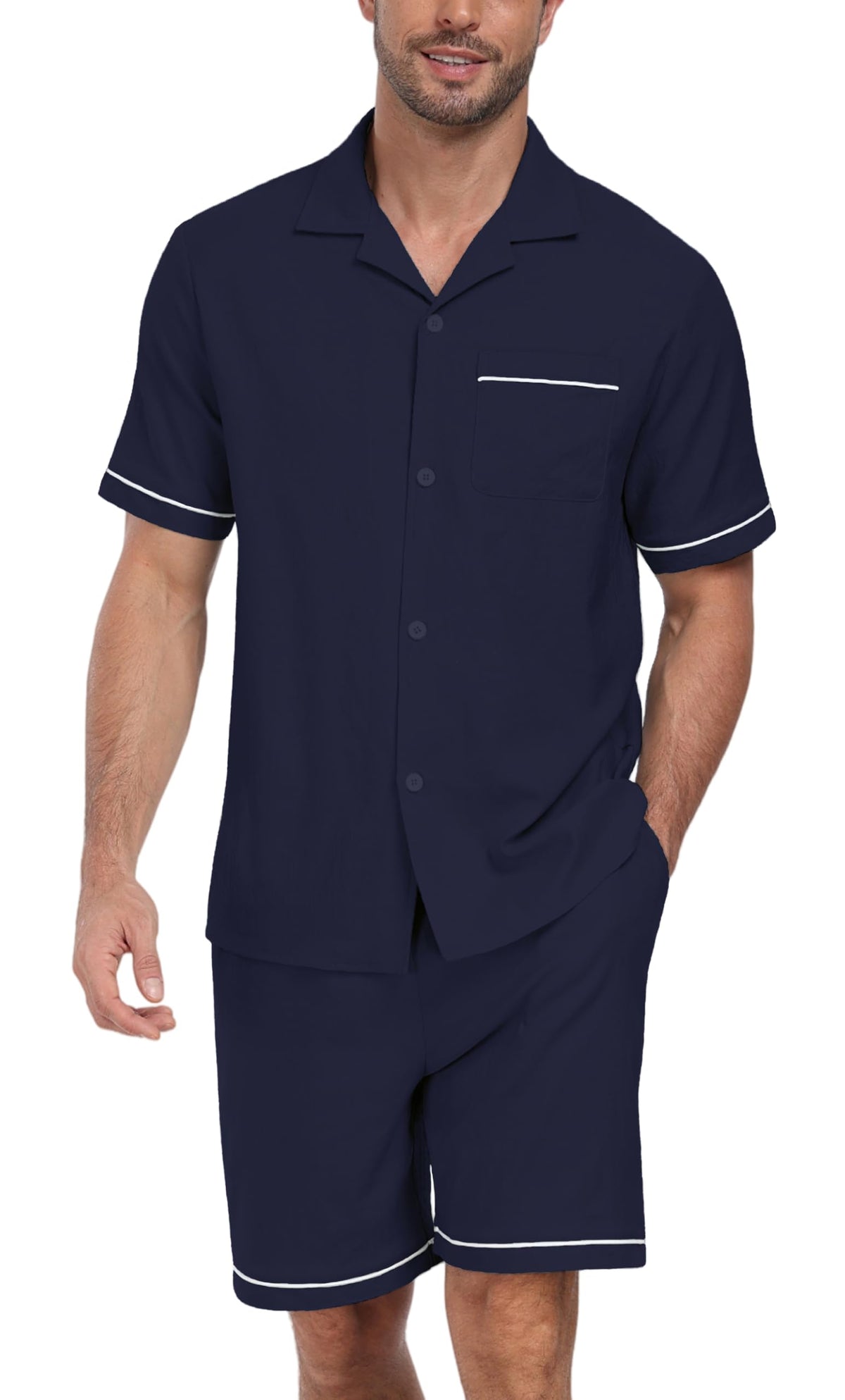 PrinStory Men's Pajamas Set Short Sleeve Sleepwear Pjs Lightweight Two-Pieces Pajama Comfy Loungewear with Pockets S-2XL