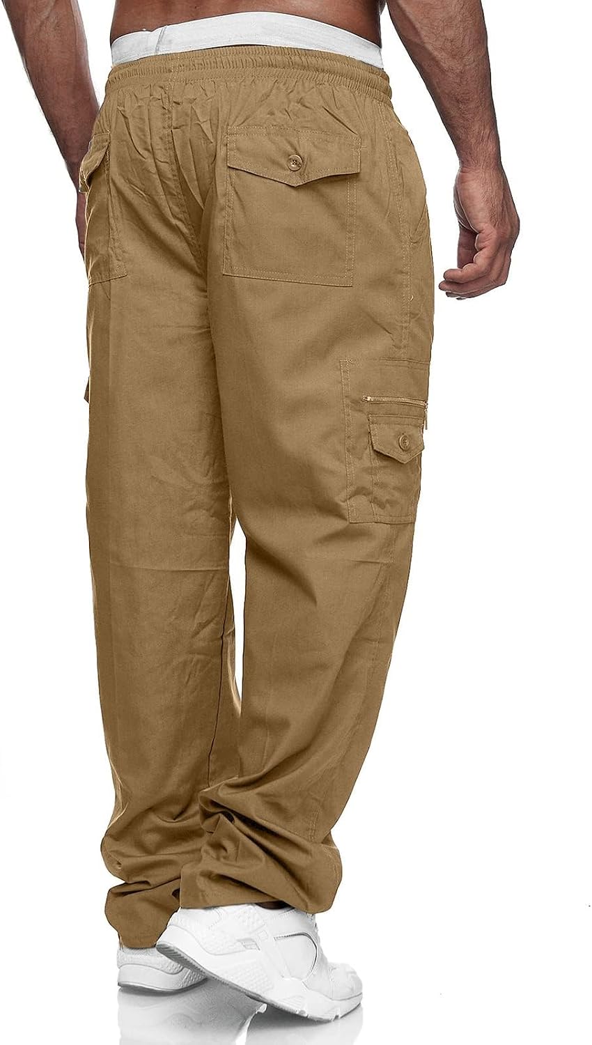 Men's Cargo Pants Relaxed Fit Sweatpants Drawstring Waist Trousers