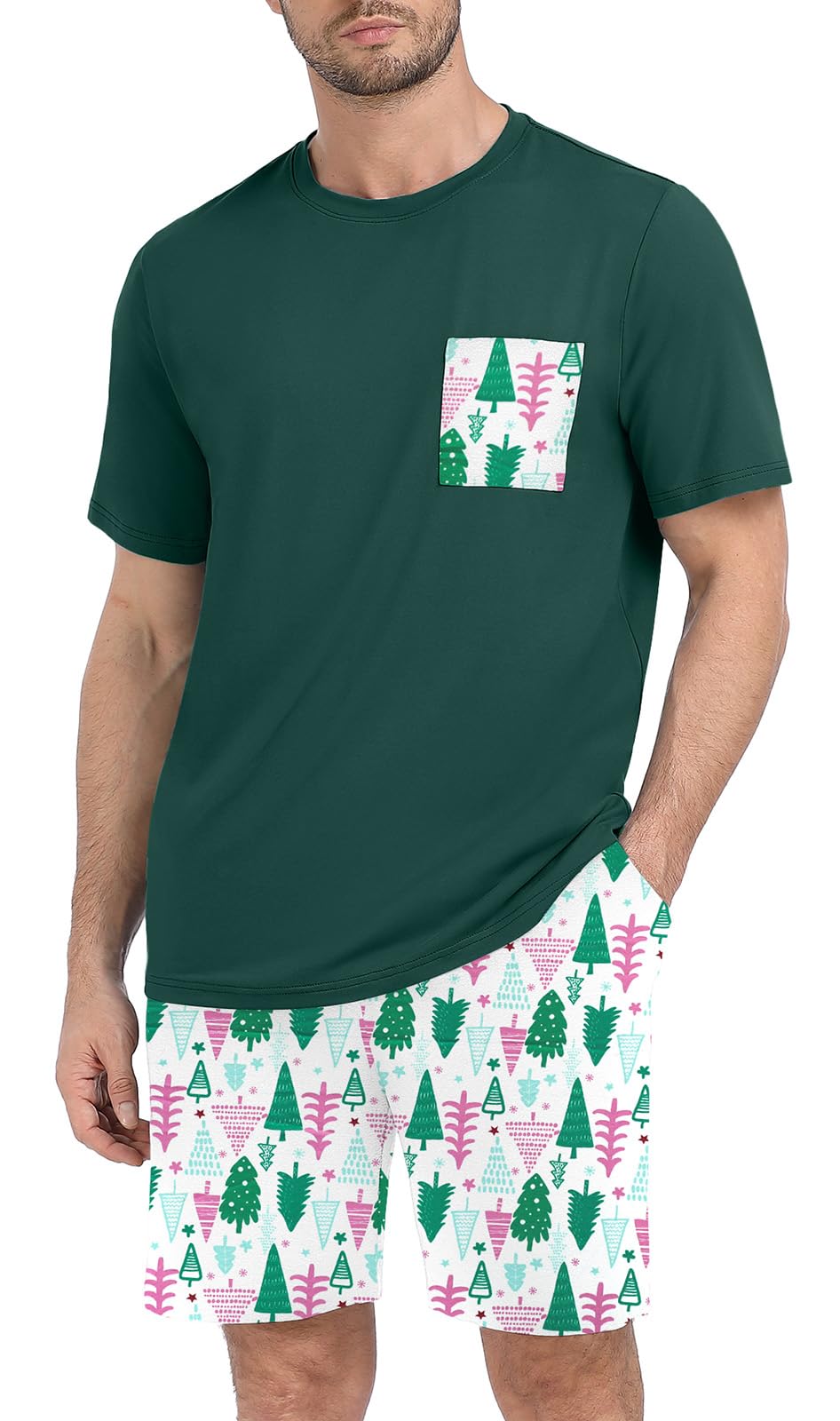 Couples Pajamas Set Short Sleeve Raglan Shirts and Shorts Lounge Sleepwear