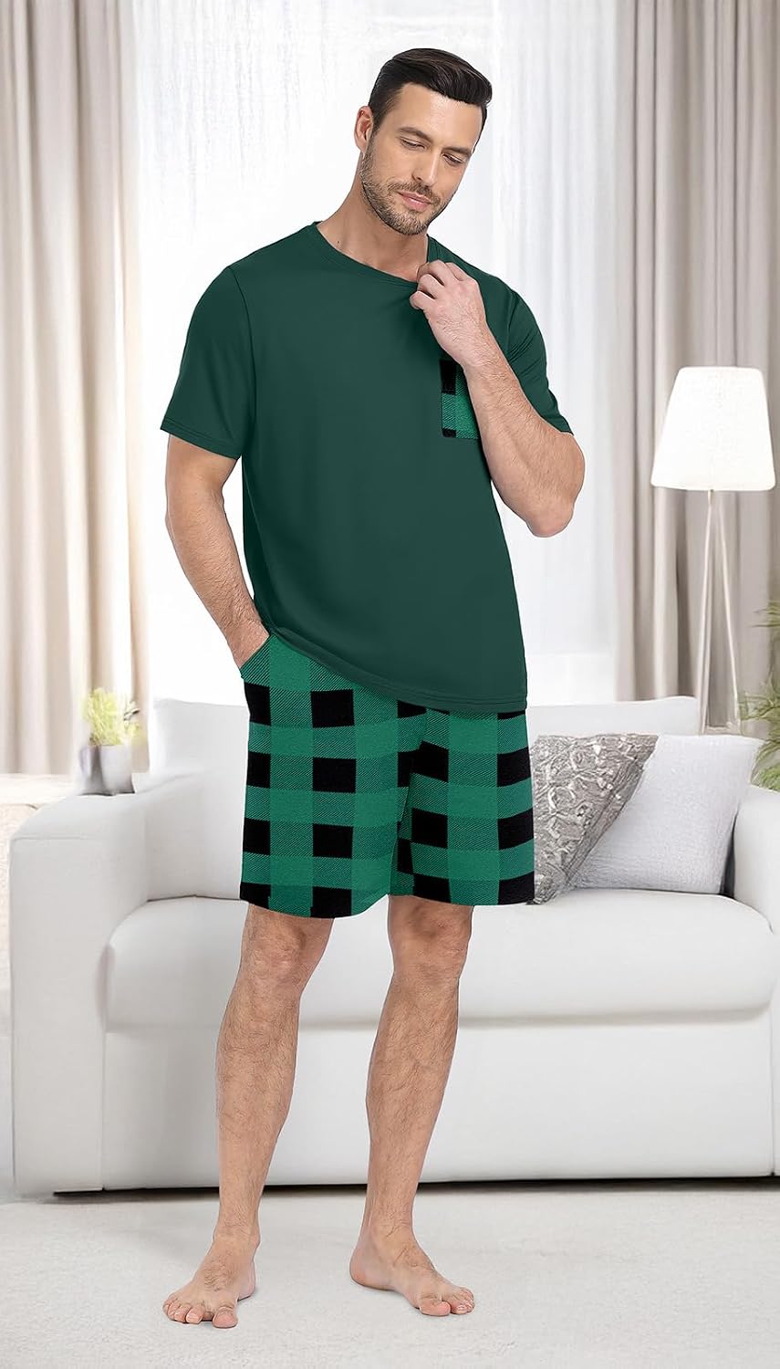 PrinStory Couples Pajamas Set Shirts and Shorts Summer Comfy Lounge Family
