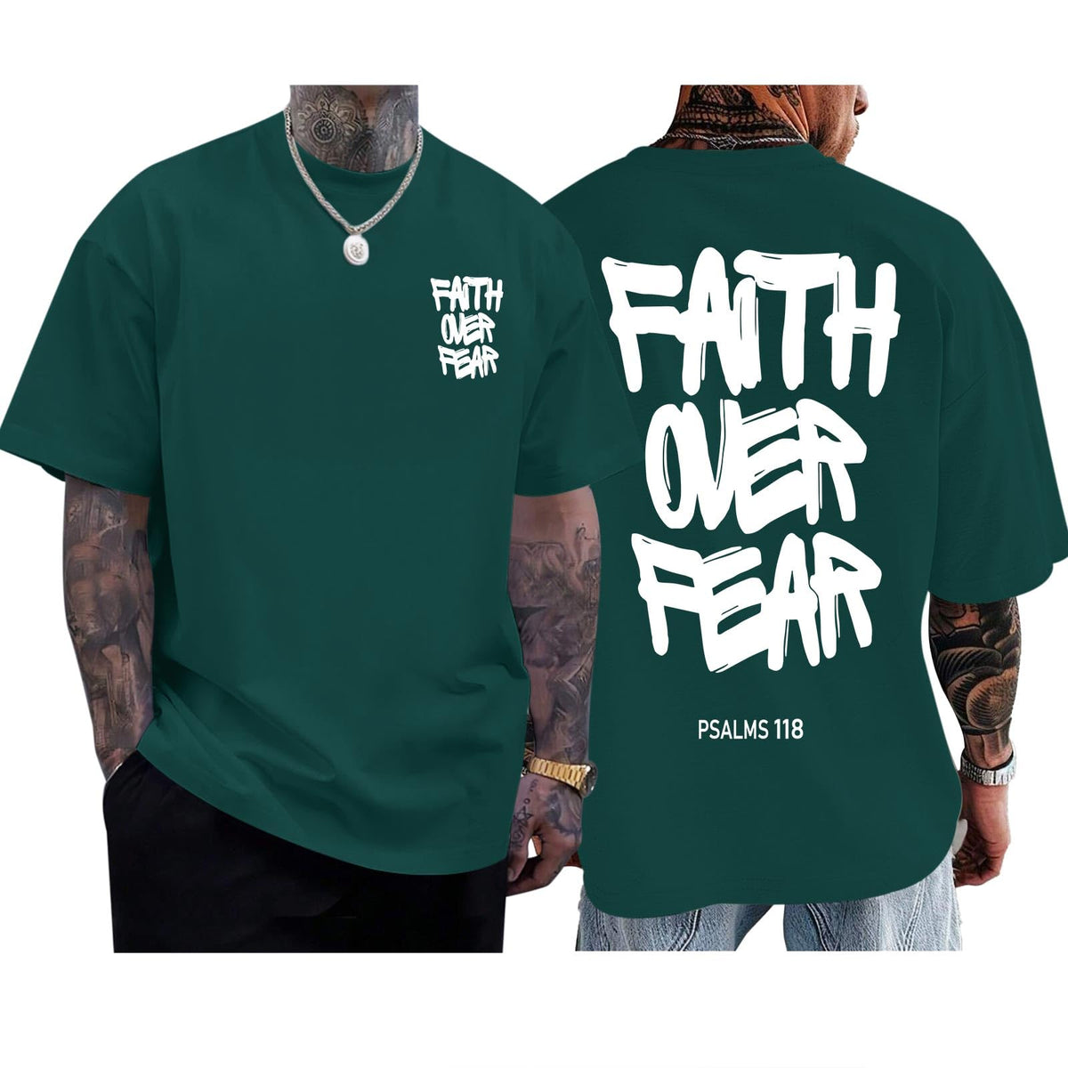 Christian Faith Over Fear Shirts for Men Jesus Religious Shirt Inspirational Oversized Graphic Tees God T-Shirt Tops