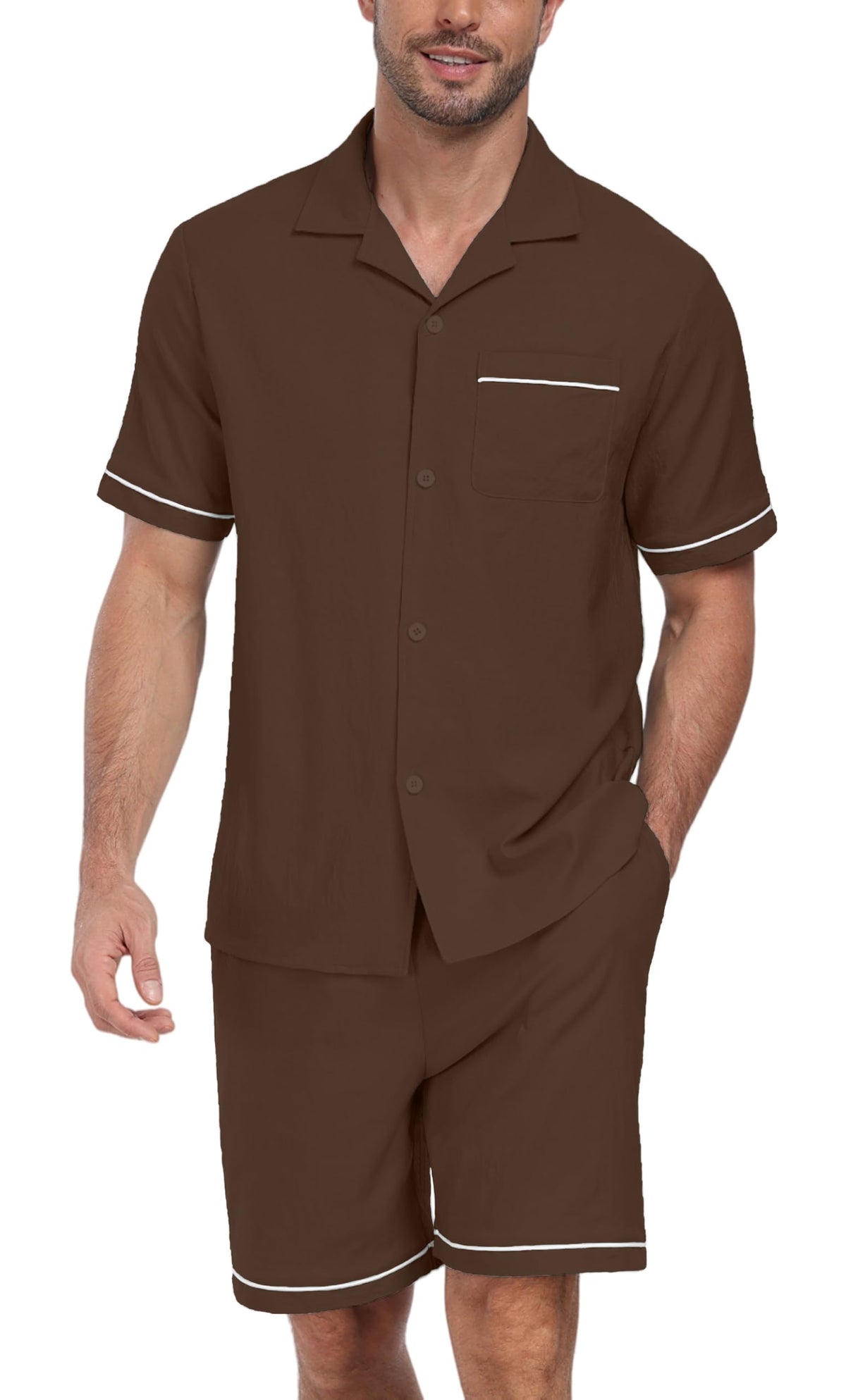 PrinStory Men's Pajamas Set Short Sleeve Sleepwear Pjs Lightweight Two-Pieces Pajama Comfy Loungewear with Pockets S-2XL