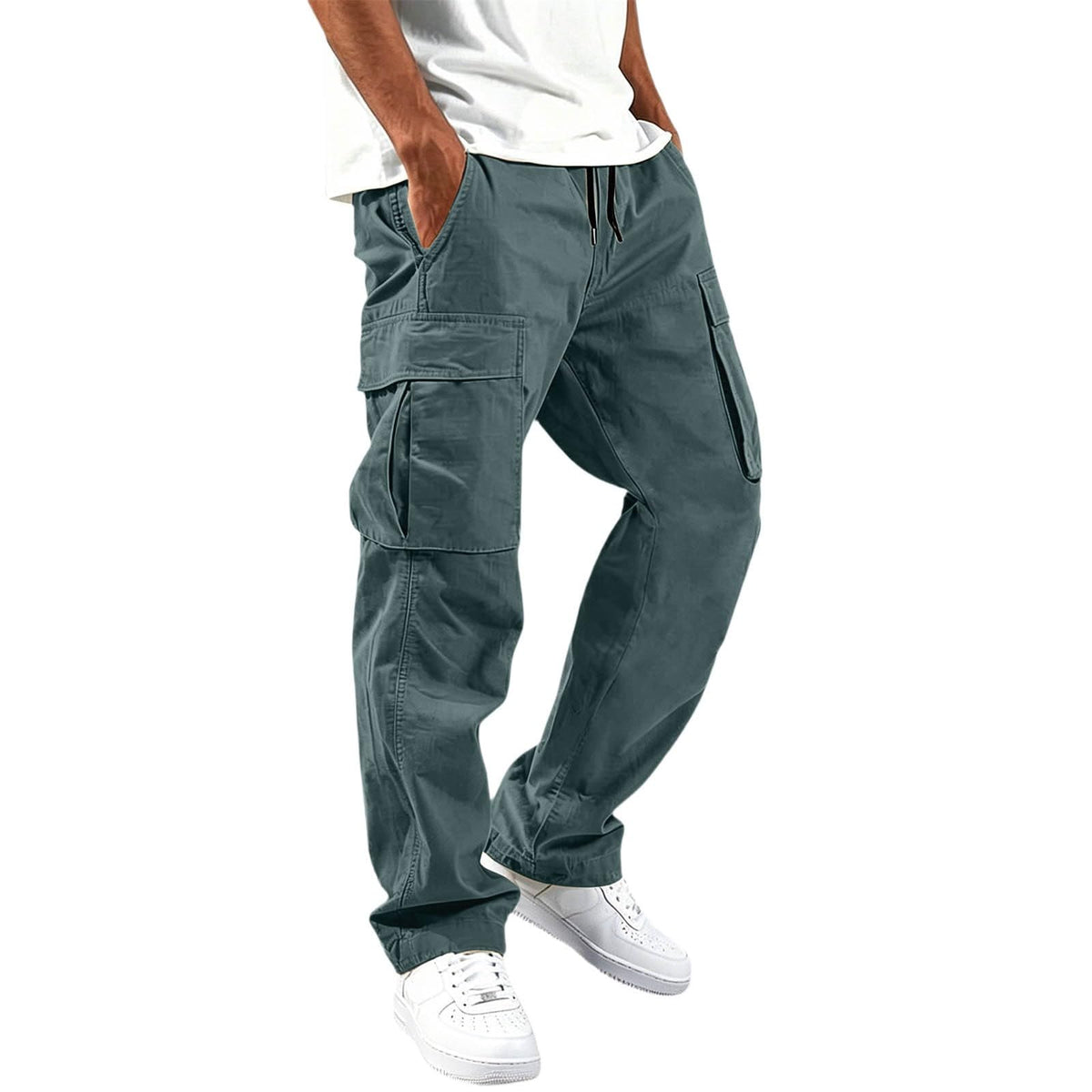 Mens Cargo Pants Relaxed Fit Elastic Waist Drawstring Straight Leg Hiking Workout Outdoor Joggers with Pockets