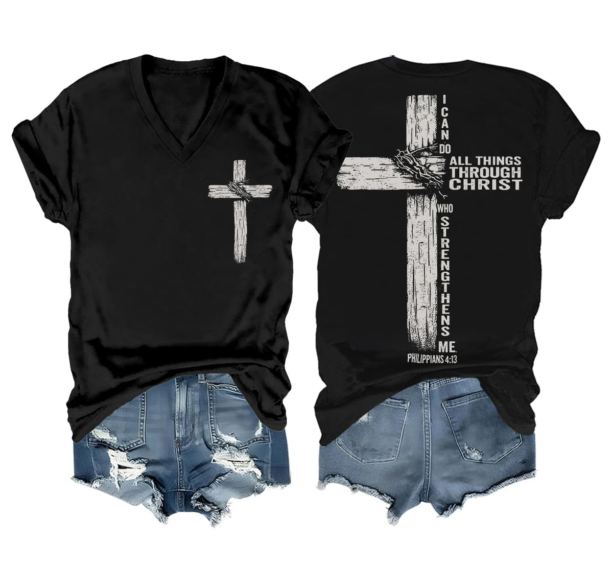 Christian Shirts for Men Women I Can Do All Things Through Christ Philippians 4:13 Religious Faith Cross Shirt