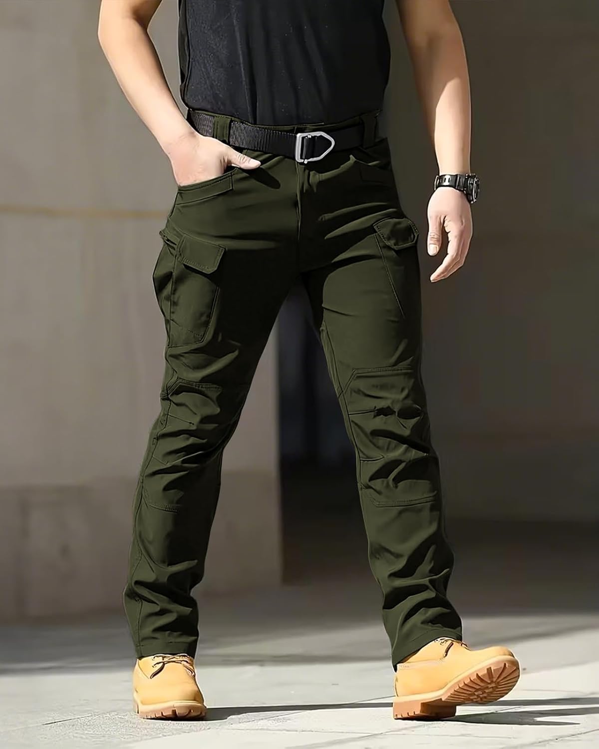 whox Men's Cargo Tactical Pants Work Hiking Trousers Waterproof Lightweight Elastic Waist for Travel with Pockets(No Belt)