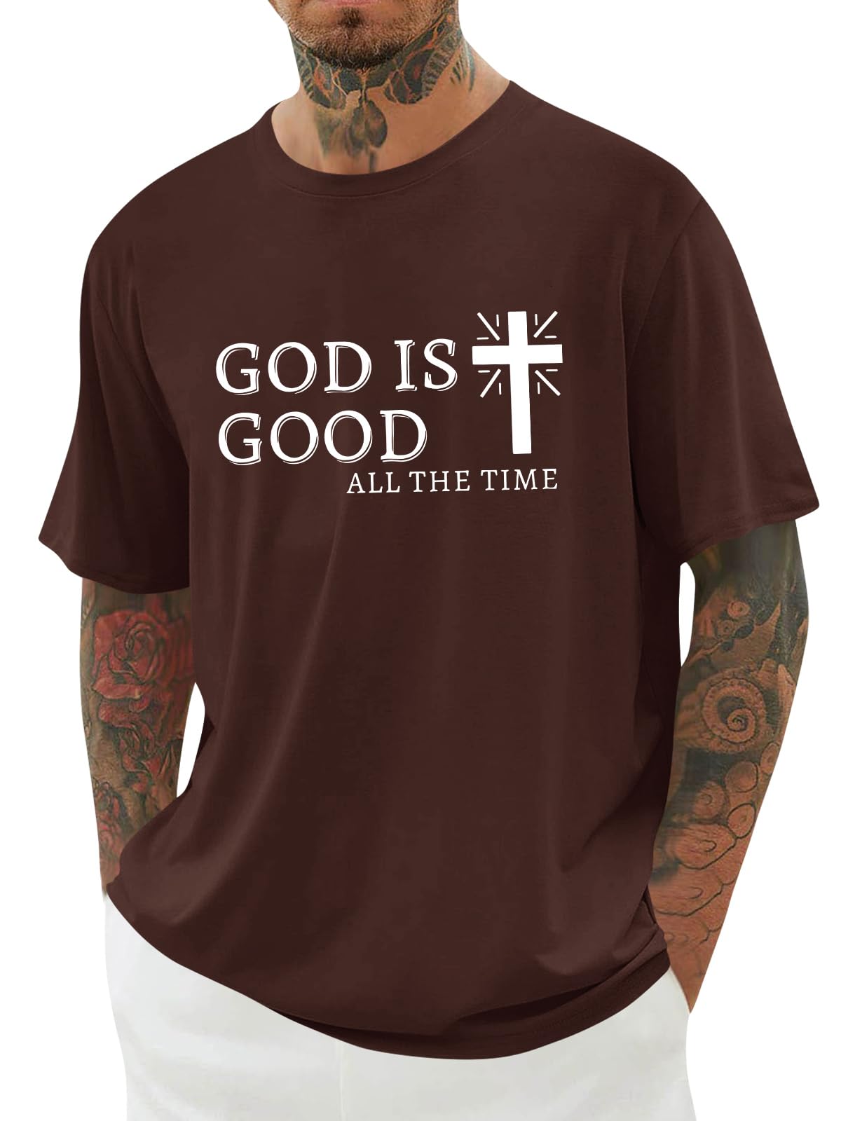 Mens Christian Shirts Shorts Sleeve Crewneck Jesus Cross Printed T Shirts Loose Graphic Tee