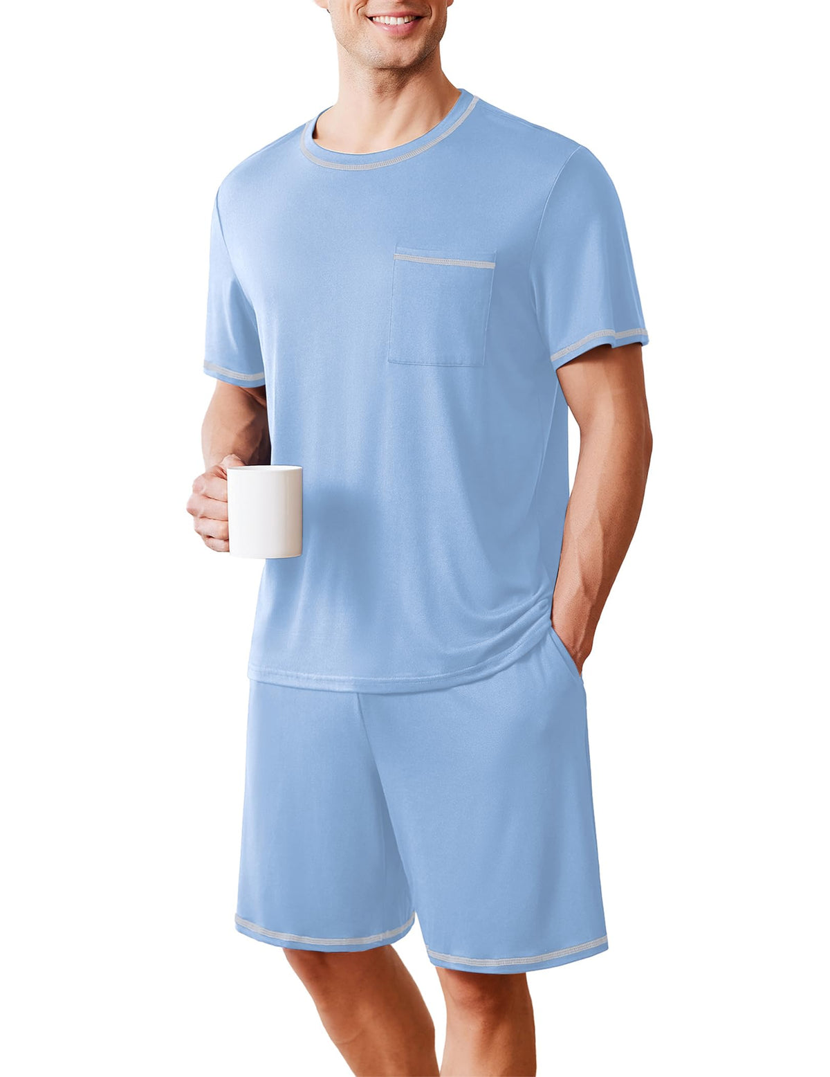 Ekouaer Men's Pajamas Set Casual Short Sleeve Shirts and Shorts Soft 2 Piece Loungewear With Pockets