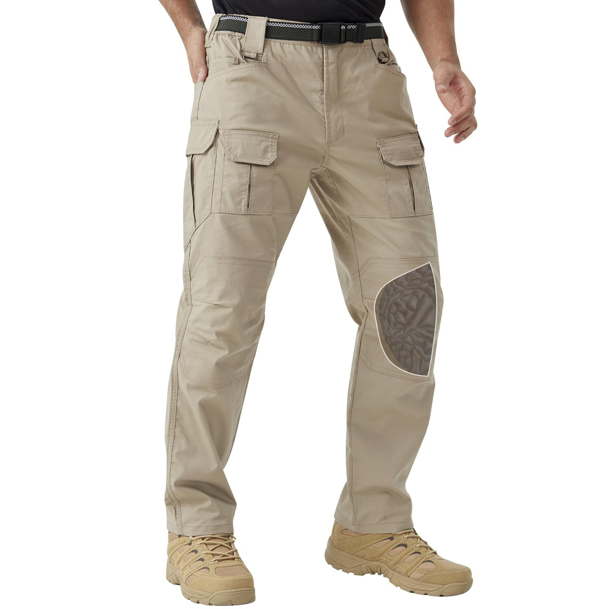 Men's Stretch Tactical Work Pants with Removable Knee Pads, Water-Resistant Ripstop Cargo Pants for Outdoor & Hiking