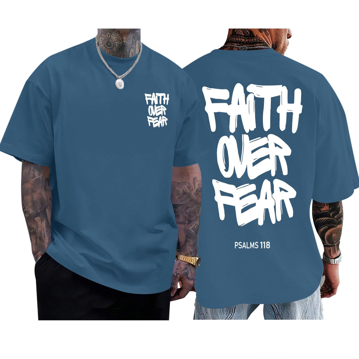 Christian Faith Over Fear Shirts for Men Jesus Religious Shirt Inspirational Oversized Graphic Tees God T-Shirt Tops