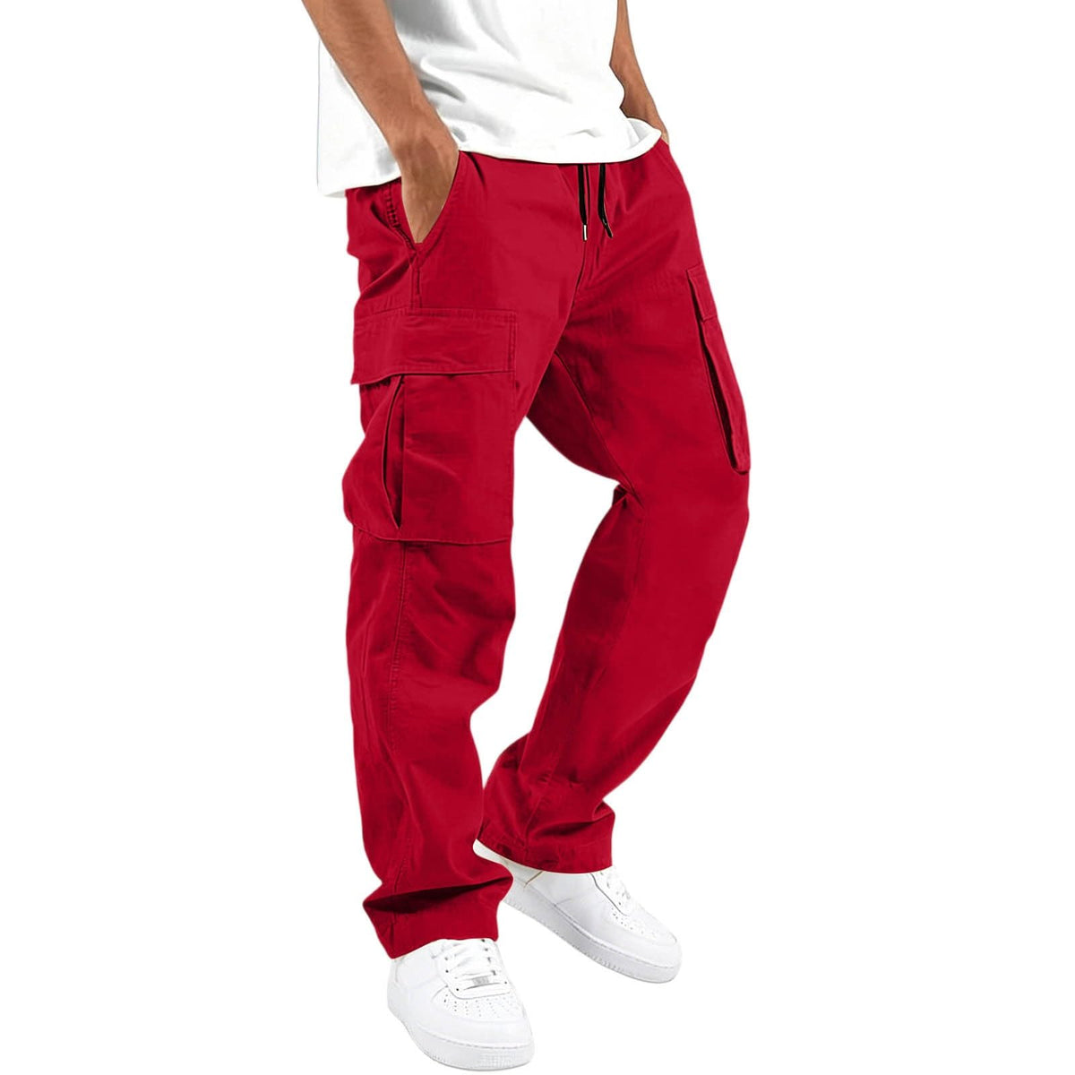 Cargo Pants for Men Elastic Waist Work Pants with Drawstring Multi Pockets Hiking Lightweight Tactical Trousers