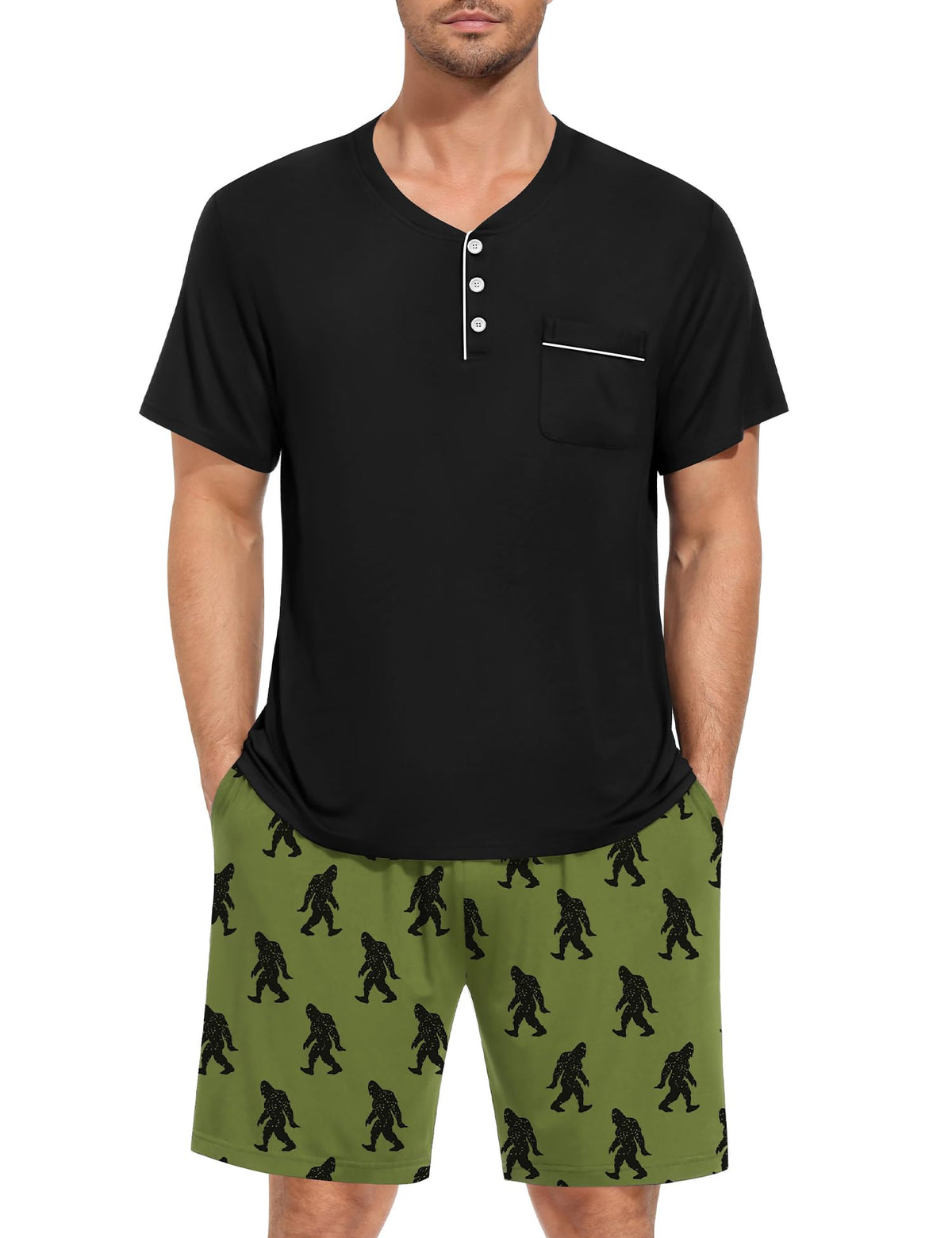 SWOMOG Mens Pajama Set Summer Pjs Sleepwear 2 Piece Loungewear Soft Short Sleeve Sleep Set With Pocket Comfy Nightwear