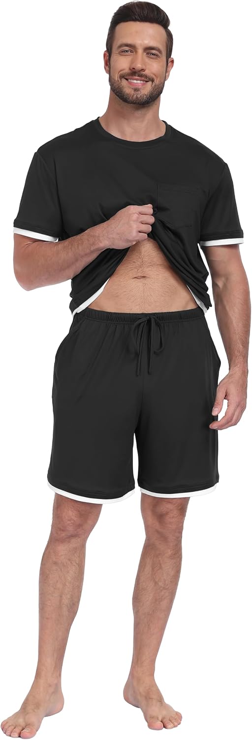 PrinStory Mens Pajamas Set Summer Short Sleeve Pjs Set S-3XL