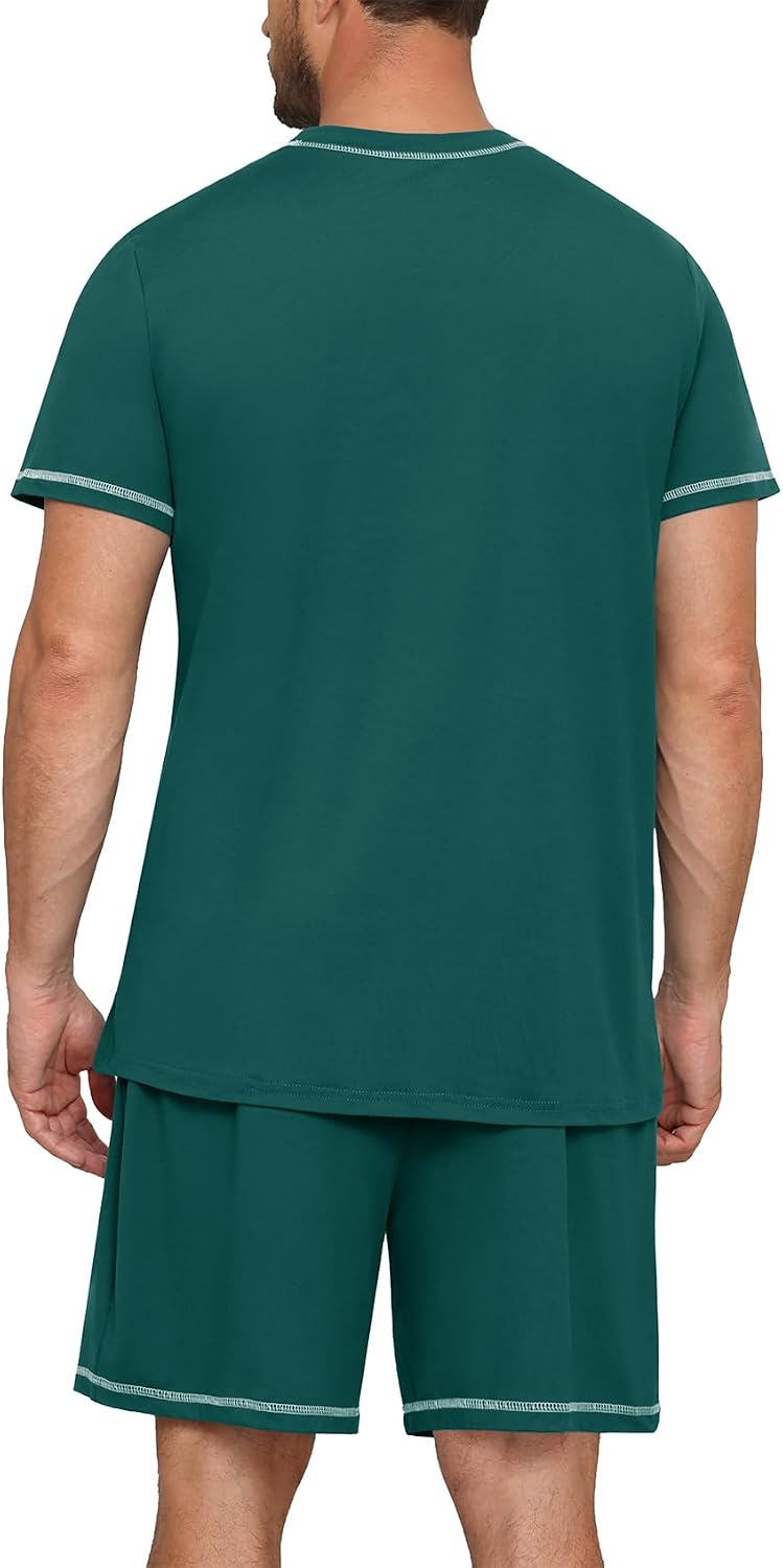 Men's Pajamas Set Casual Short Sleeve Shirts and Shorts 2 Piece Loungewear With Pockets