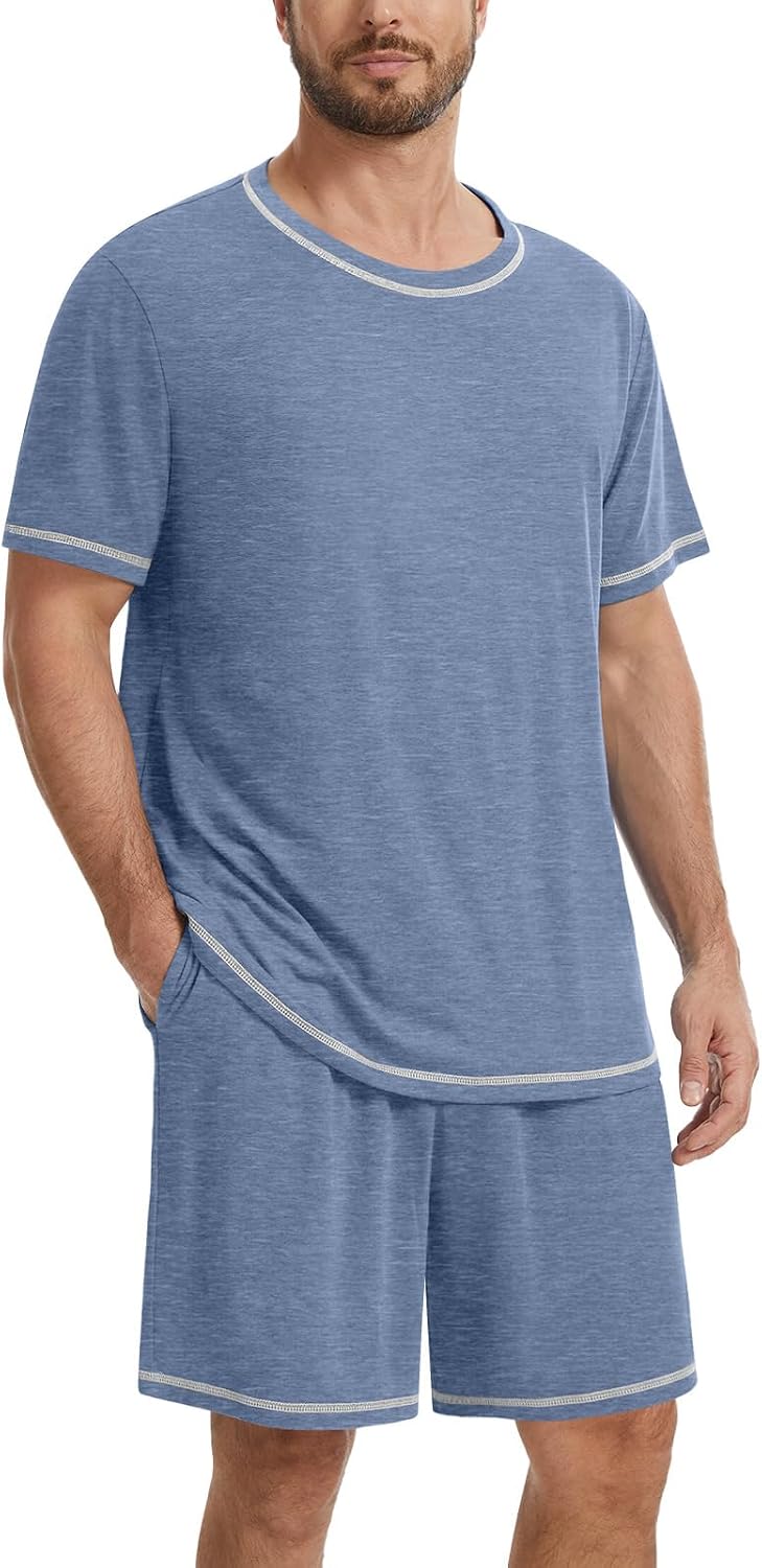 MLXSJ Men's Pajama Set Summer Pjs Sleepwear Short Sleeve Sleep Set S-3XL