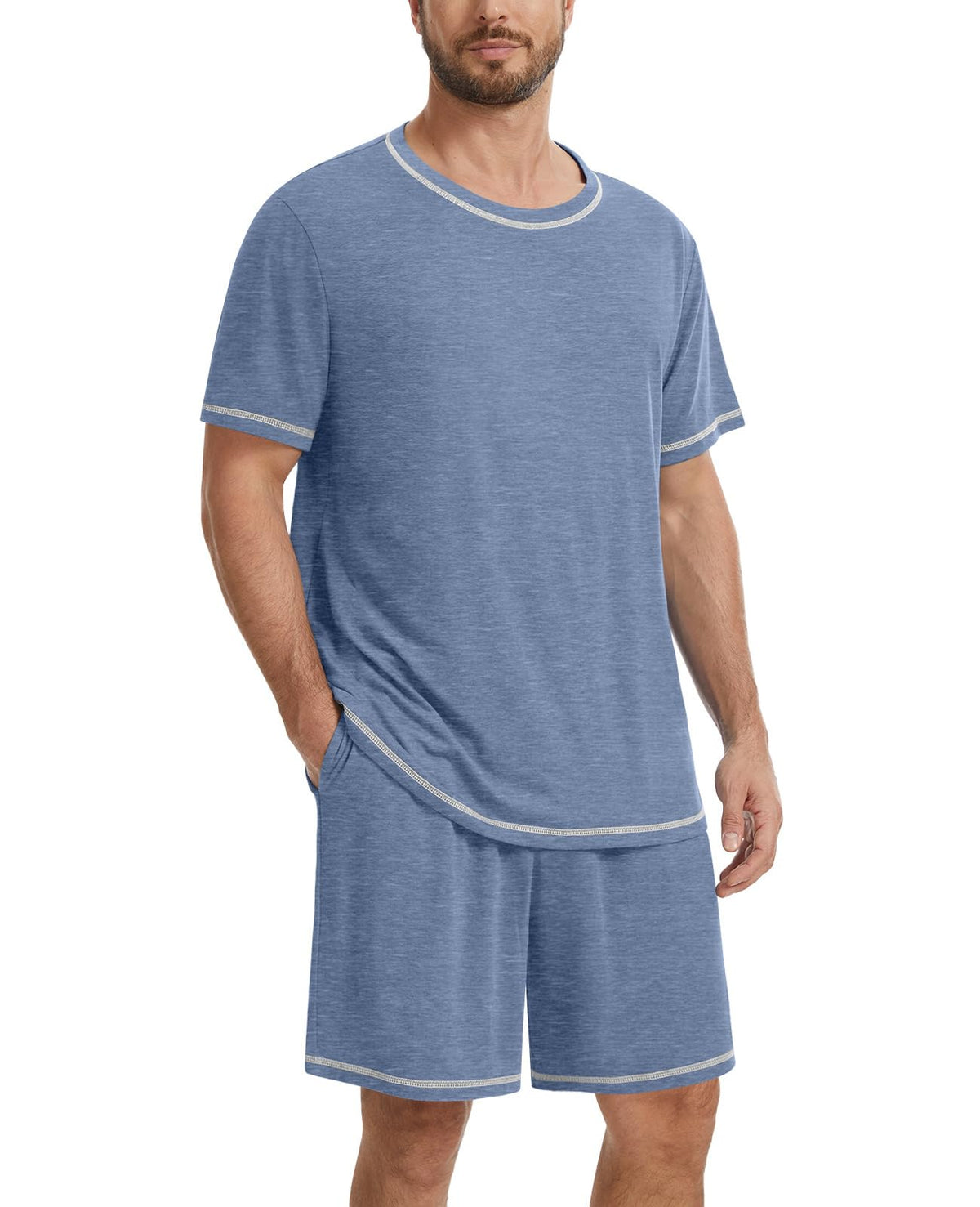 MLXSJ Men's Pajama Set Summer Pjs Sleepwear Short Sleeve Sleep Set S-3XL