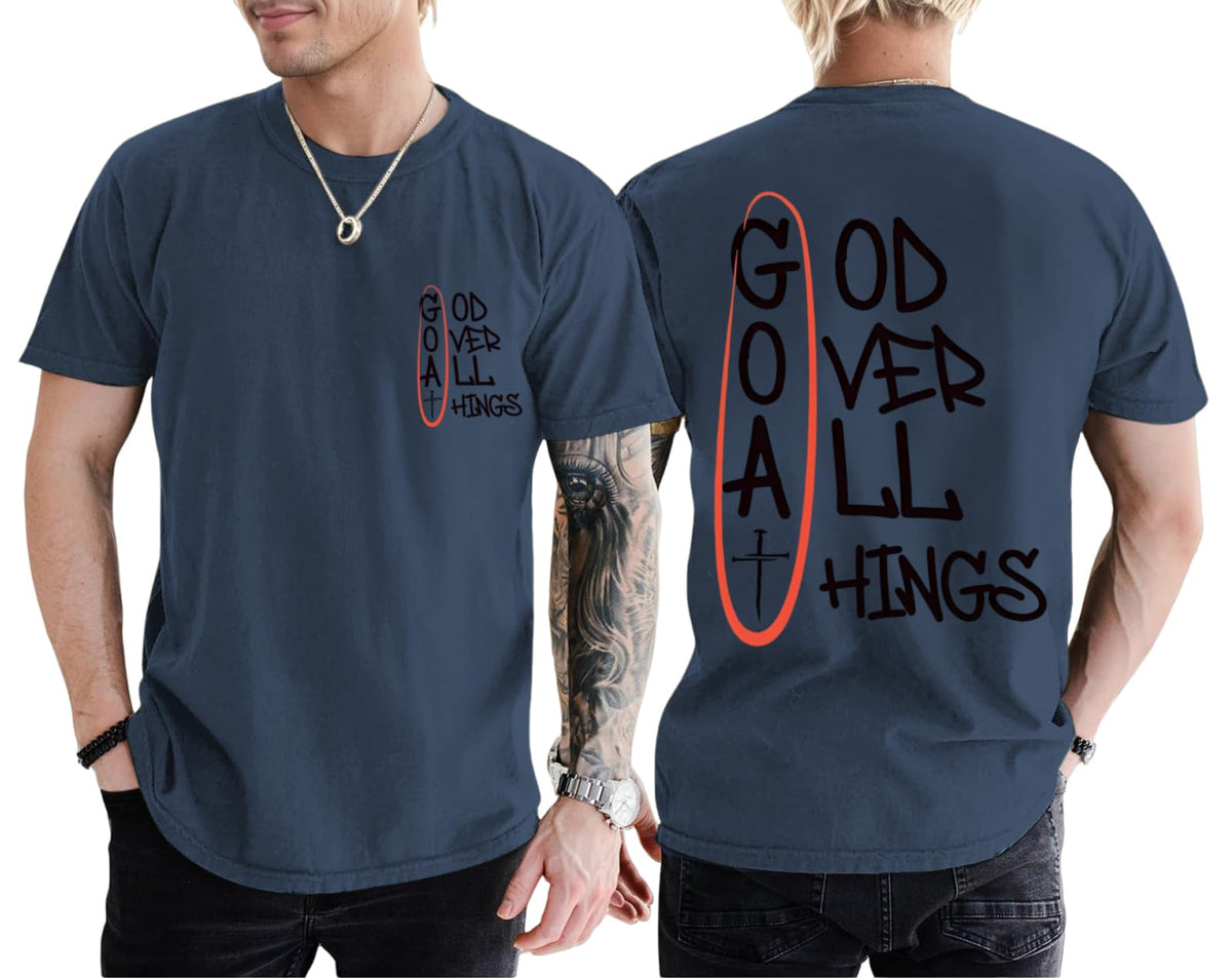 Christian God Over All Things Shirt for Men Jesus Religious Shirts Faith Bible Verse Tshirt Cross Graphic Tee Top