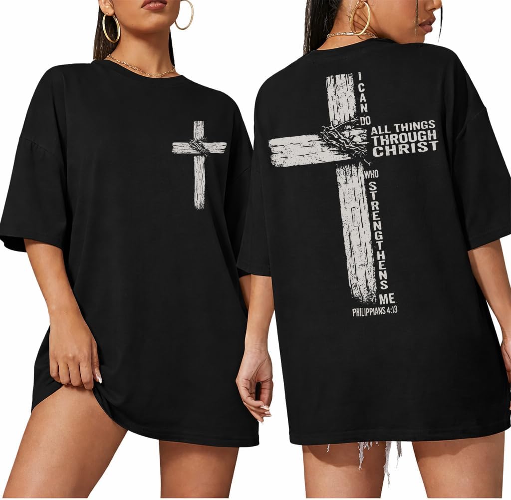 Christian Shirts for Men Women I Can Do All Things Through Christ Philippians 4:13 Religious Faith Cross Shirt
