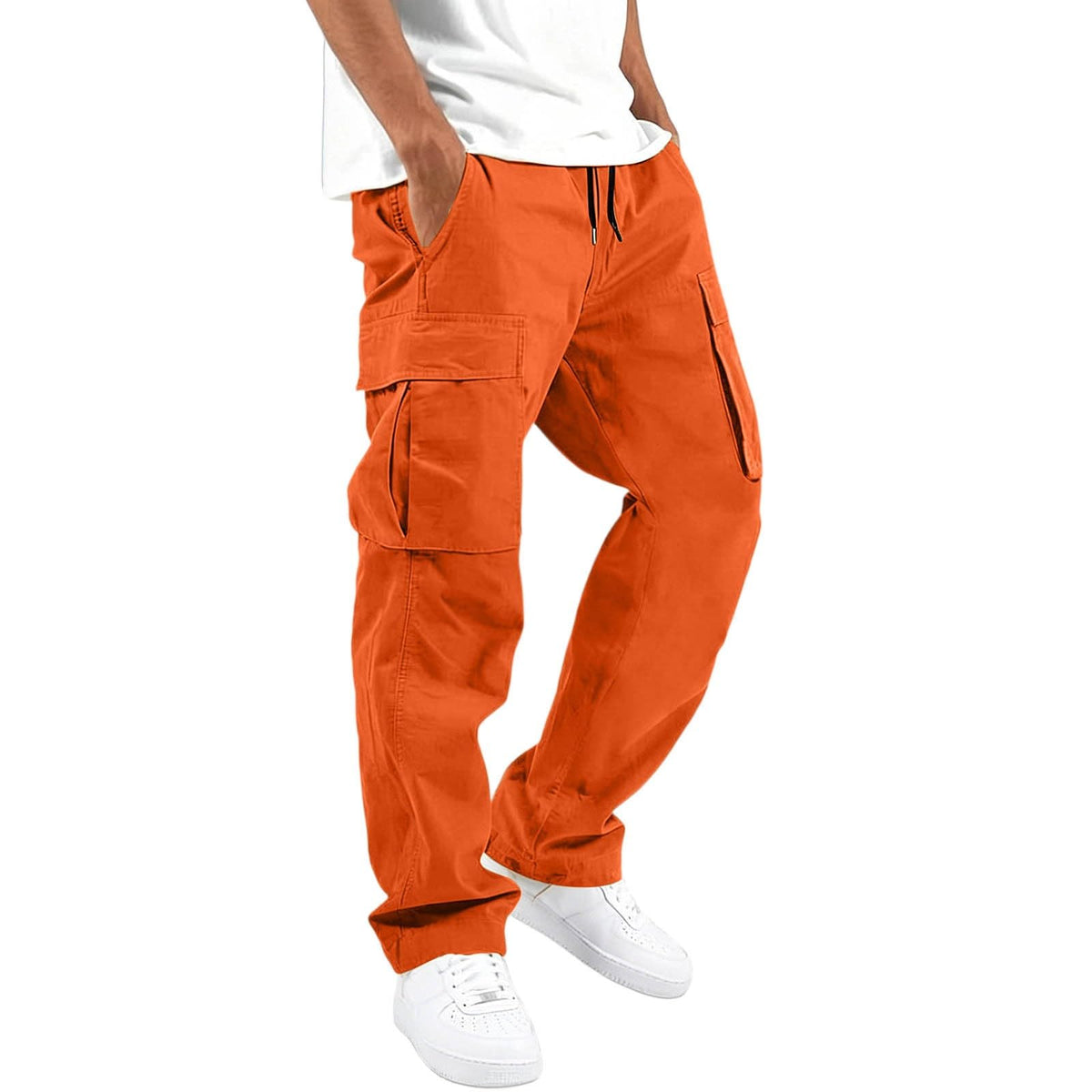 Mens Cargo Pants Relaxed Fit Elastic Waist Drawstring Straight Leg Hiking Workout Outdoor Joggers with Pockets