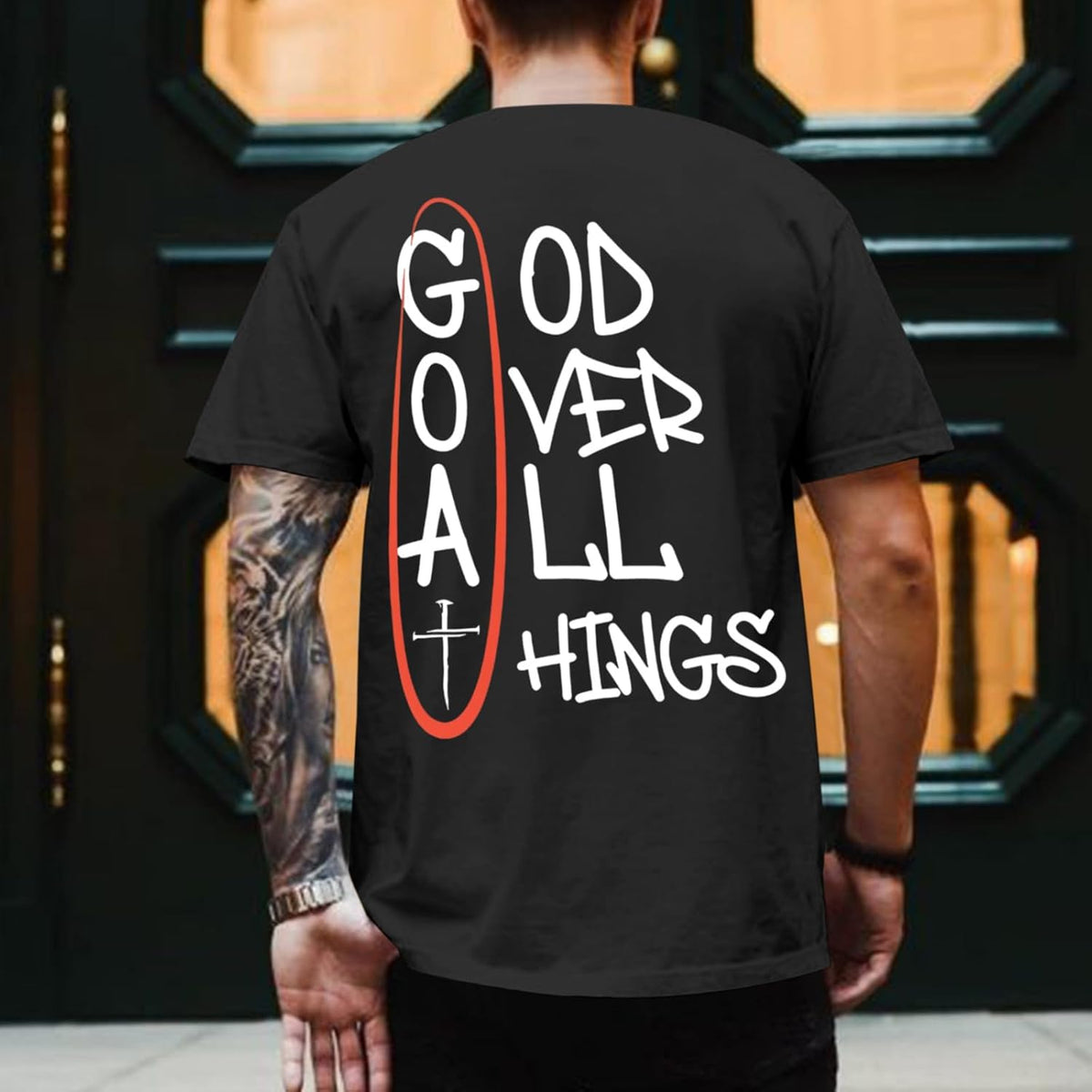Christian God Over All Things Shirt for Men Jesus Religious Shirts Faith Bible Verse Tshirt Cross Graphic Tee Top