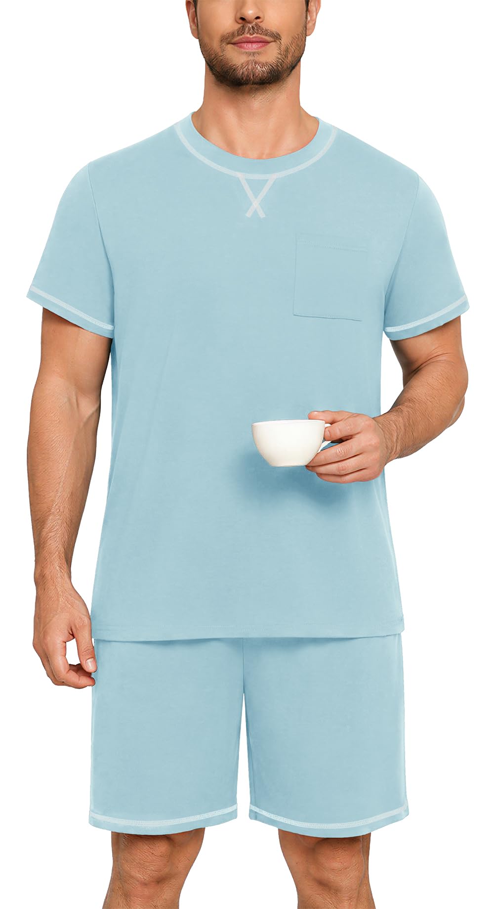 Men's Pajamas Set Casual Short Sleeve Shirts and Shorts 2 Piece Loungewear With Pockets