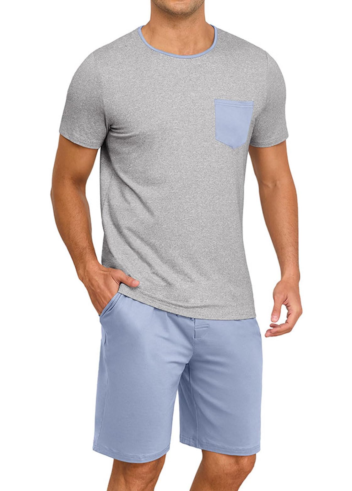 PrinStory Mens Pajamas Set Short Sleeve Pjs Sets S-3XL