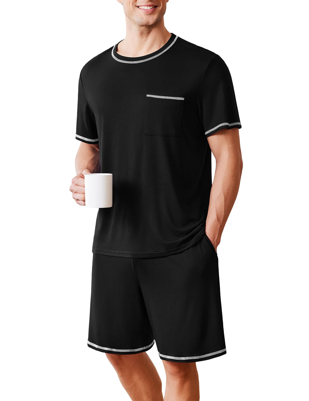 Ekouaer Men's Pajamas Set Casual Short Sleeve Shirts and Shorts Soft 2 Piece Loungewear With Pockets