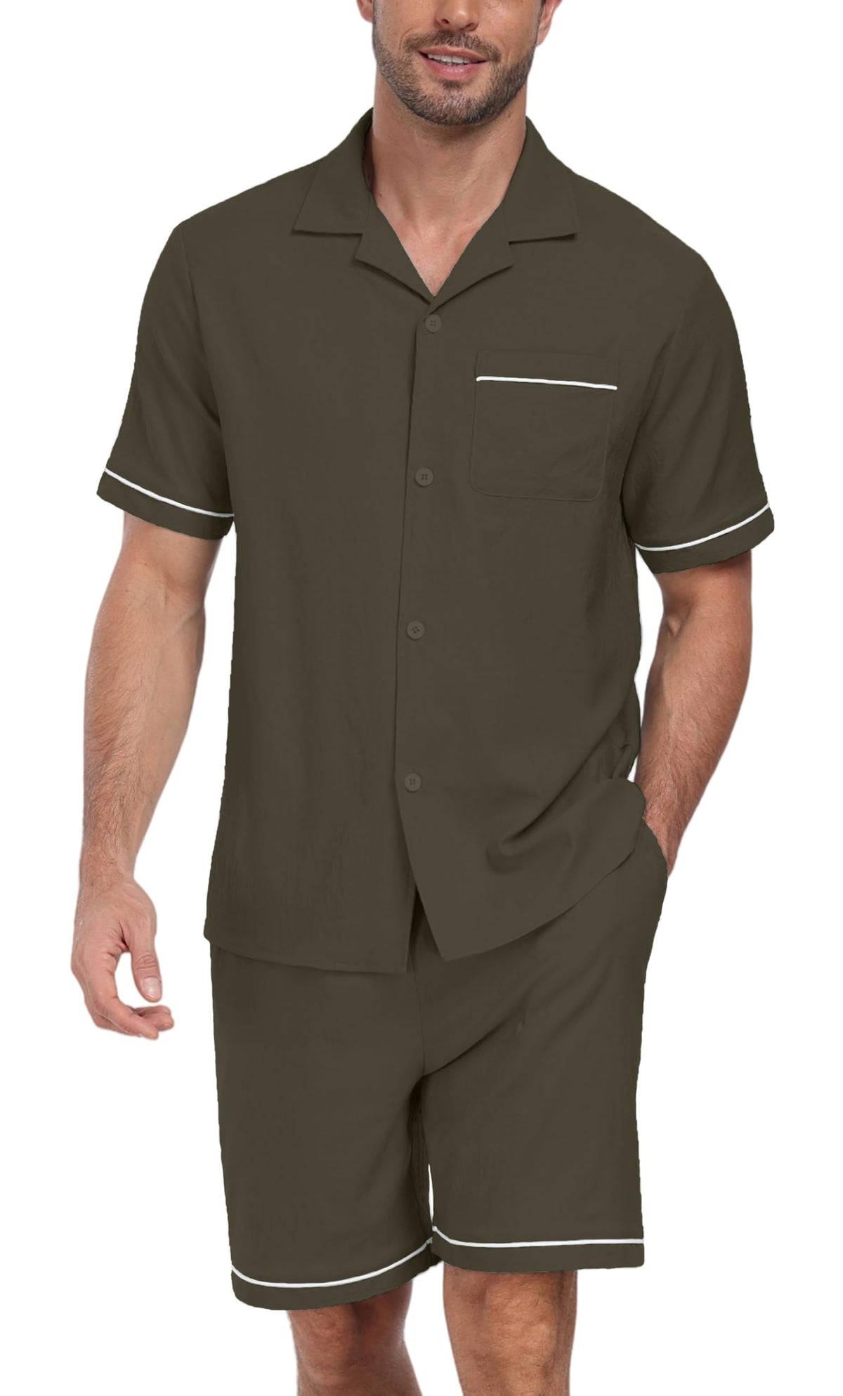 PrinStory Men's Pajamas Set Short Sleeve Sleepwear Pjs Lightweight Two-Pieces Pajama Comfy Loungewear with Pockets S-2XL