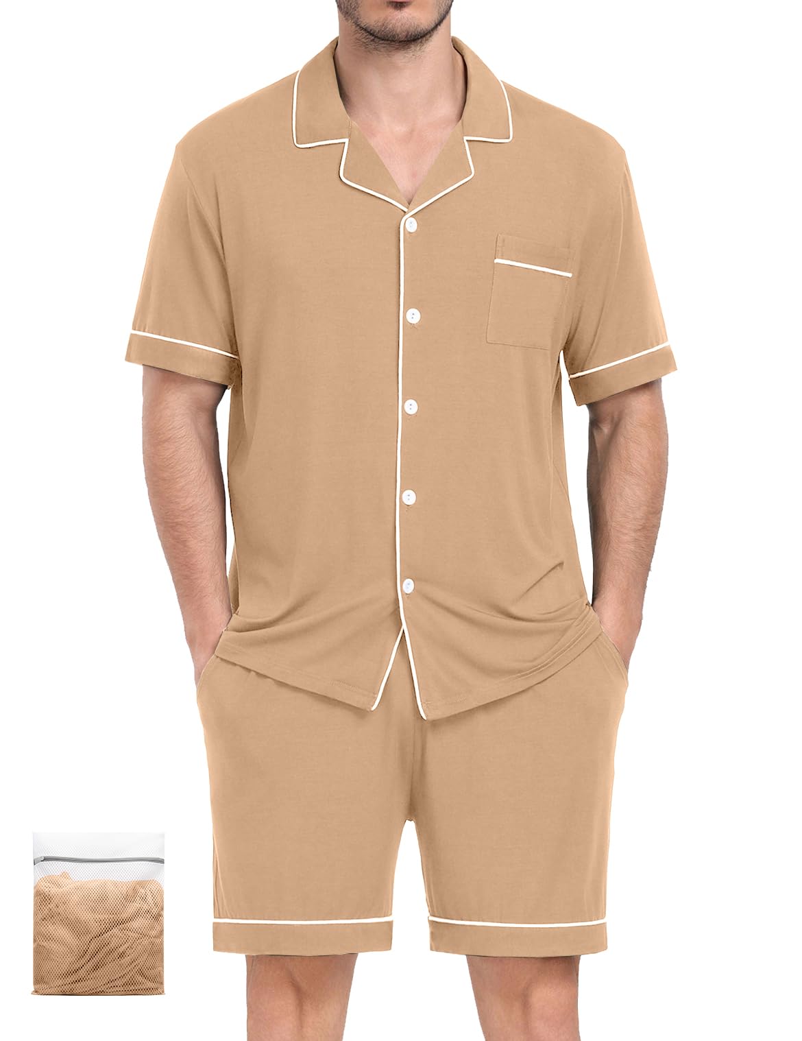 Mens 2 Piece Short Sleeve Button Down Pajama Set, S-3XL