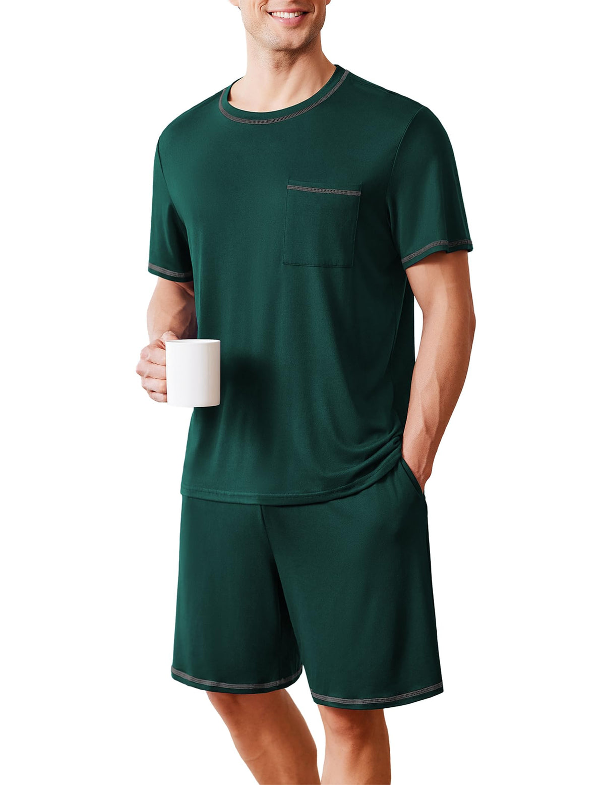 Ekouaer Men's Pajamas Set Casual Short Sleeve Shirts and Shorts Soft 2 Piece Loungewear With Pockets
