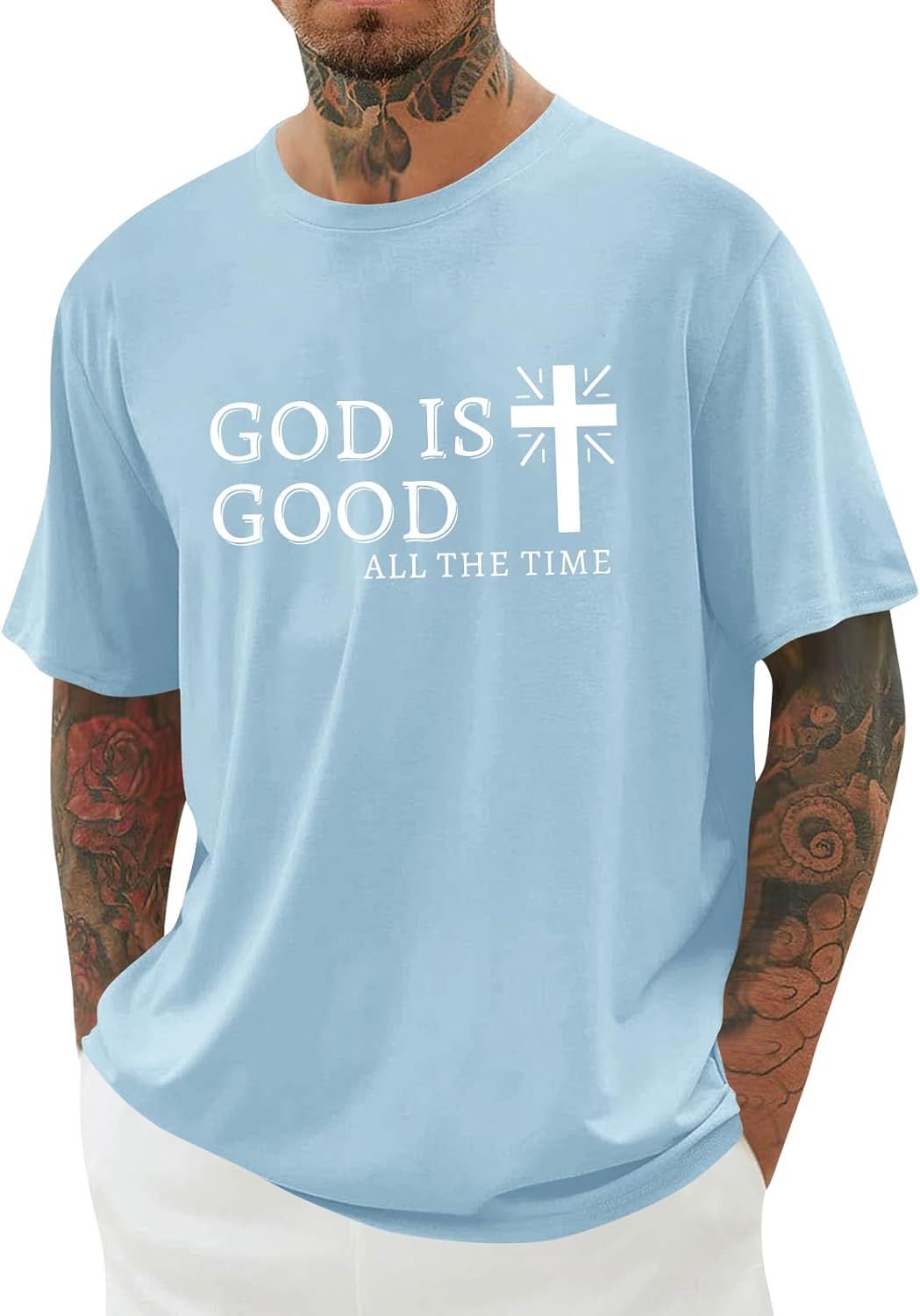 Mens Christian Shirts Shorts Sleeve Crewneck Jesus Cross Printed T Shirts Loose Graphic Tee