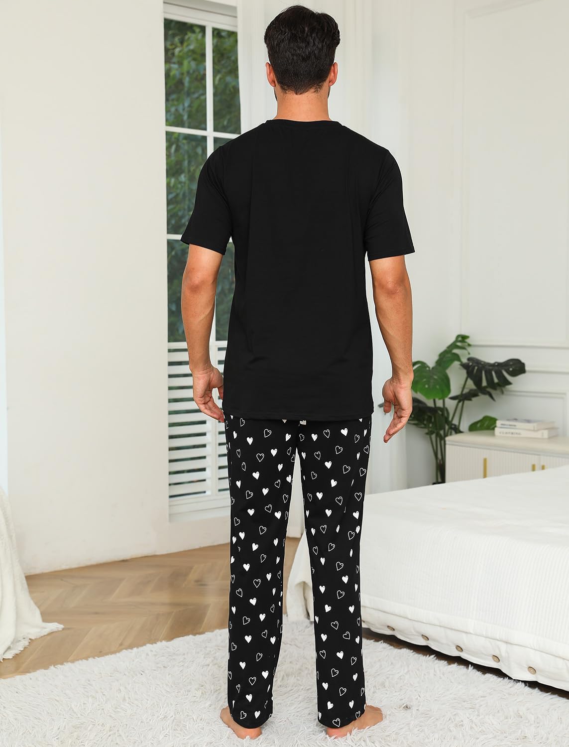 EISHOPEER Cotton Matching Pajamas for Couples Cute Printed Short Sleeve Top & Long Pants Sleepwear Pjs Sets