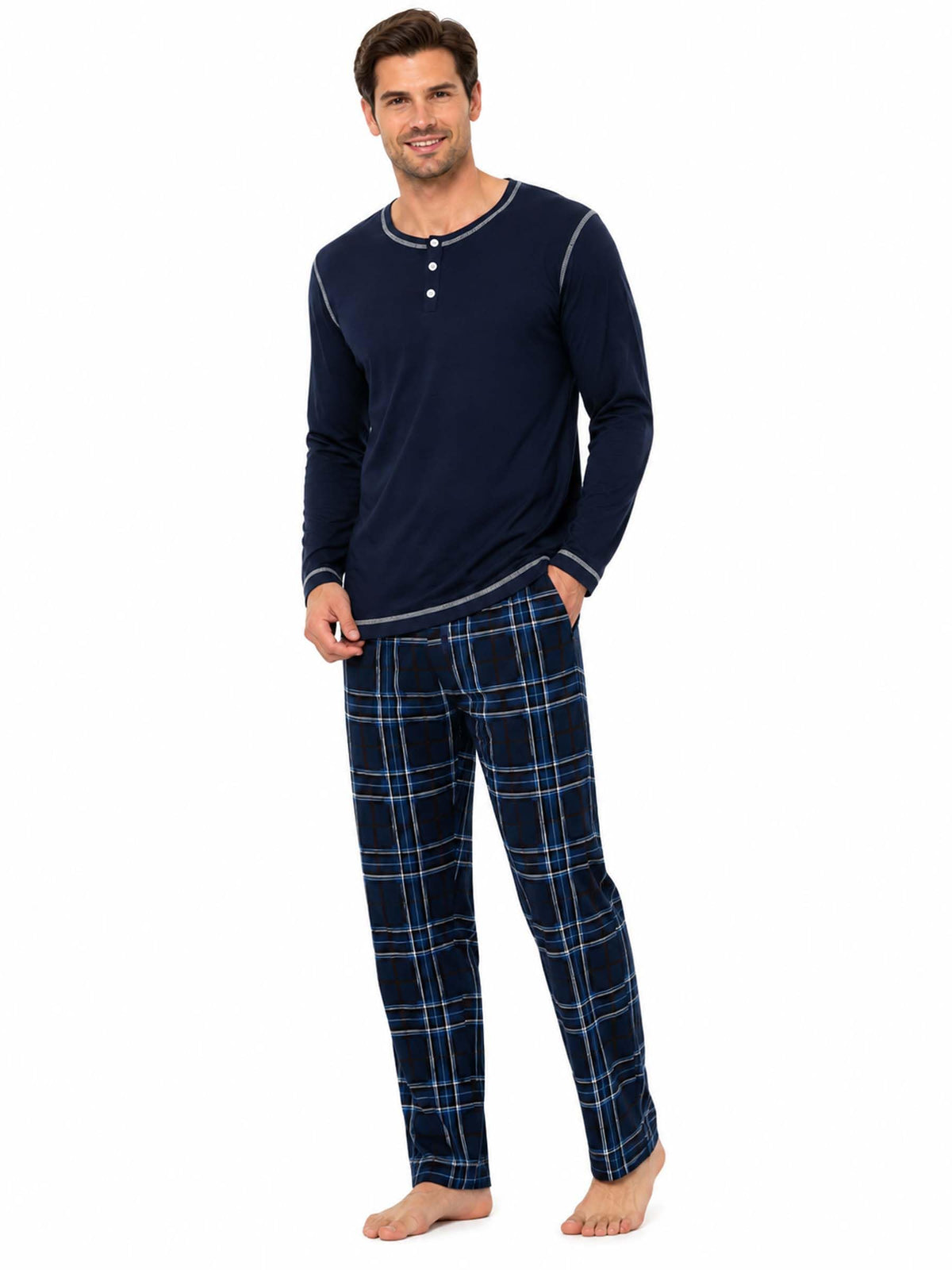 Yoimira Mens Soft Pajama Set Short/Long Sleeve 2 Piece PJs with Pockets