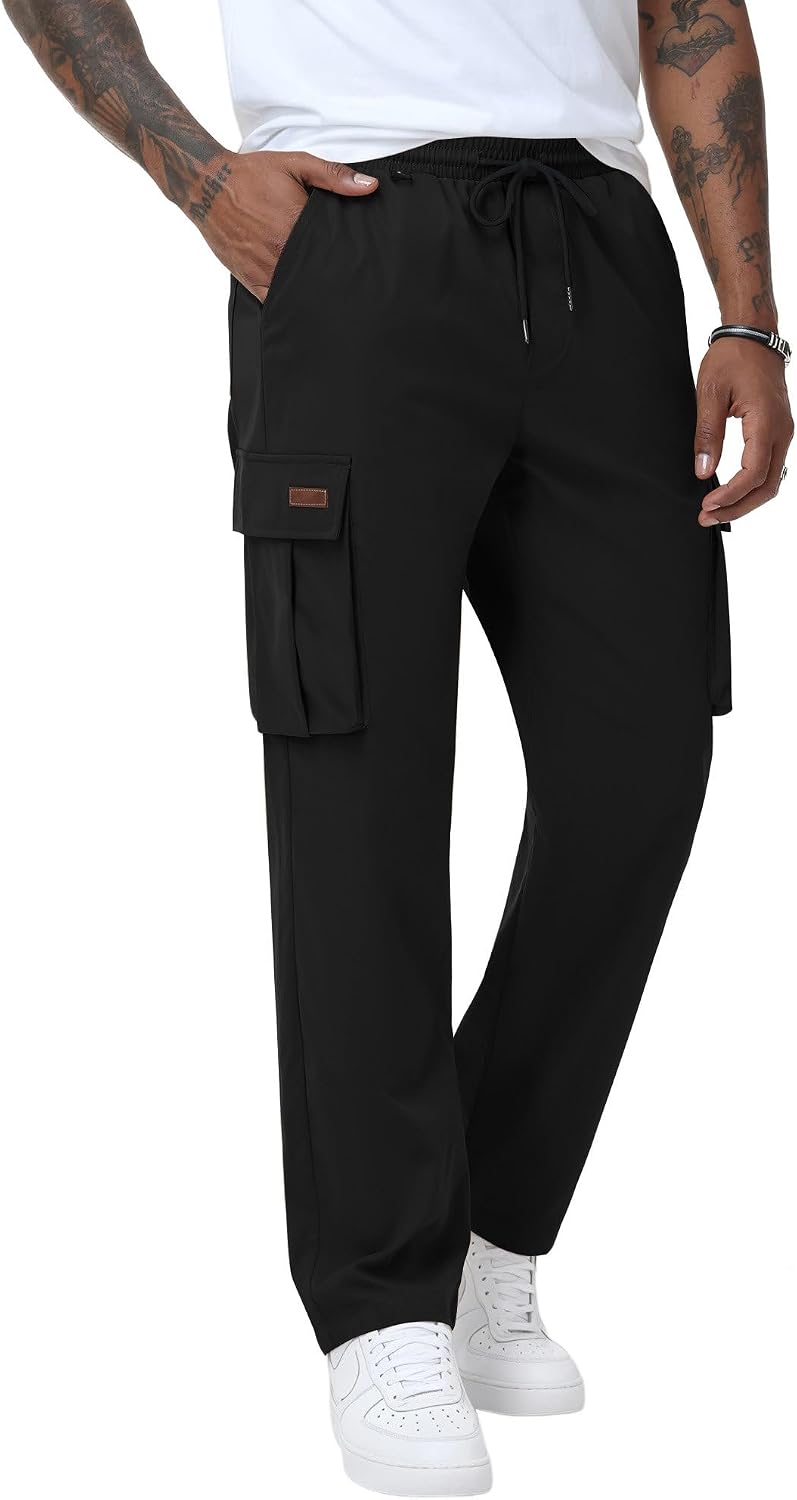 Ntrlv Men's Cargo Pants Drawstring Elastic Waist Multi Pockets