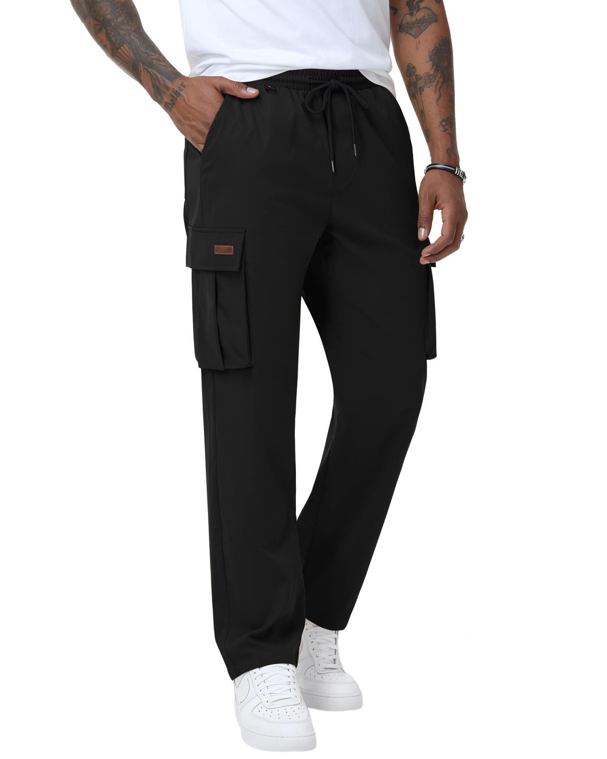 Ntrlv Men's Cargo Pants Drawstring Elastic Waist Multi Pockets