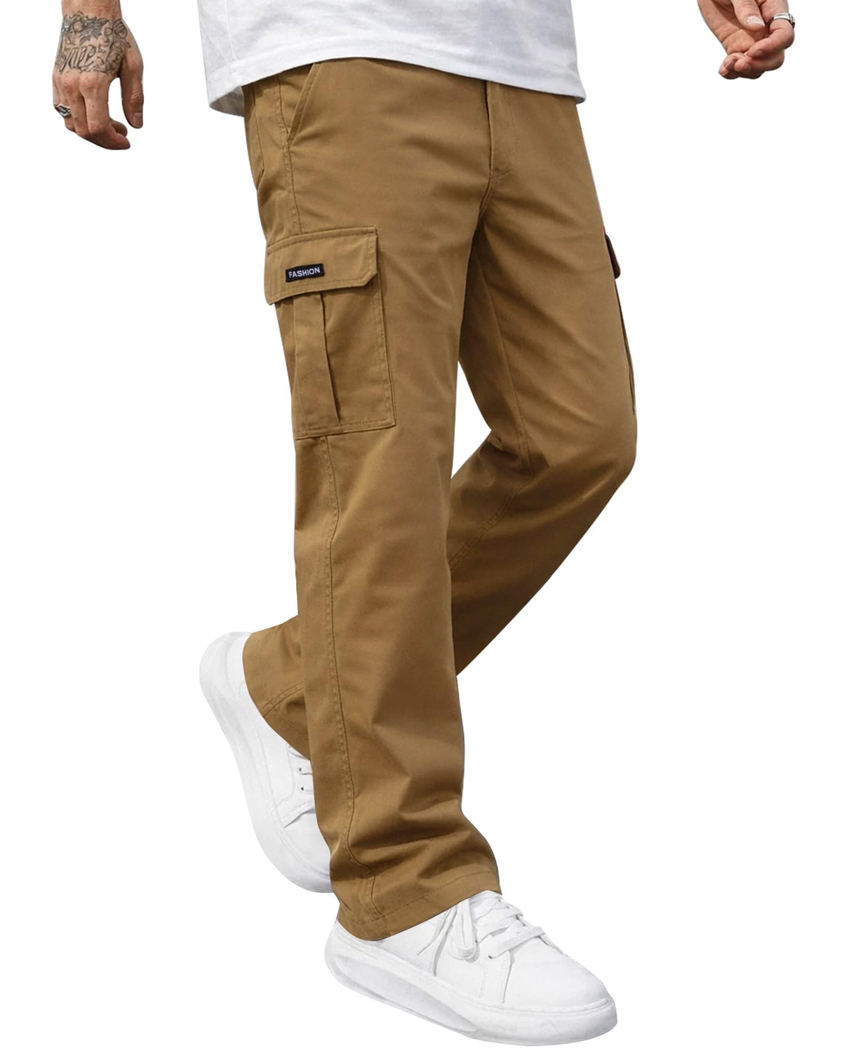 Ntrlv Men's Casual Cargo Pants Elastic Waist Multi Pockets