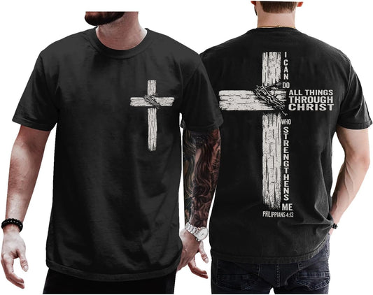 Christian Shirts for Men Women I Can Do All Things Through Christ Philippians 4:13 Religious Faith Cross Shirt