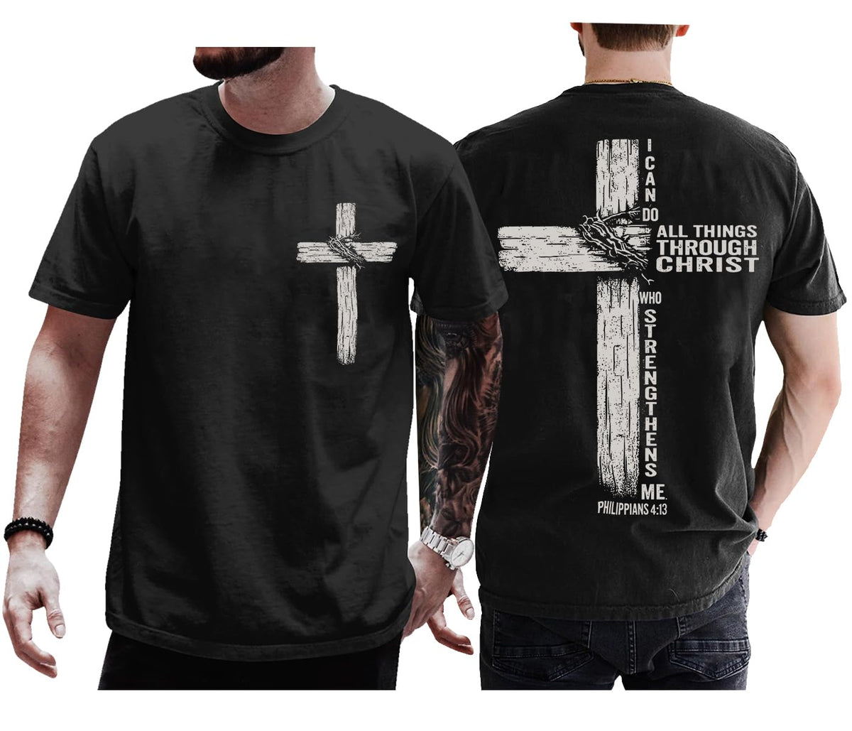 Christian Shirts for Men Women I Can Do All Things Through Christ Philippians 4:13 Religious Faith Cross Shirt