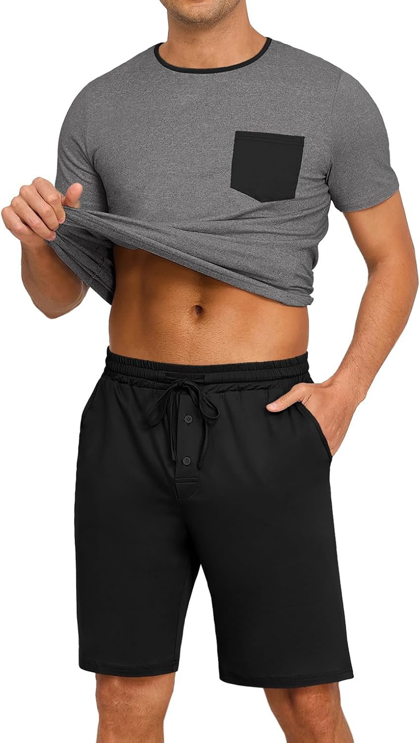 PrinStory Mens Pajamas Set Short Sleeve Pjs Sets S-3XL