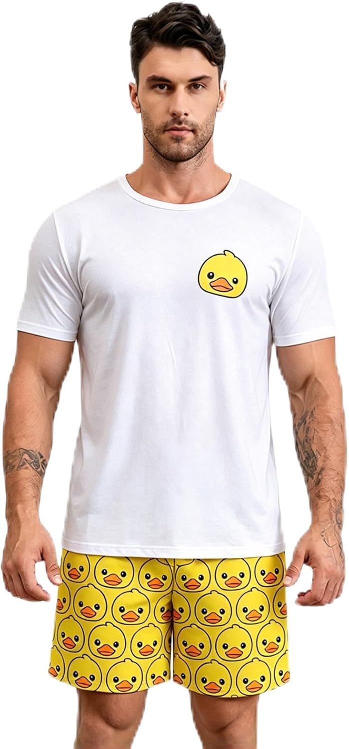 Men's Summer Pajama Set - Short Sleeve Top & Shorts Lounge Wear