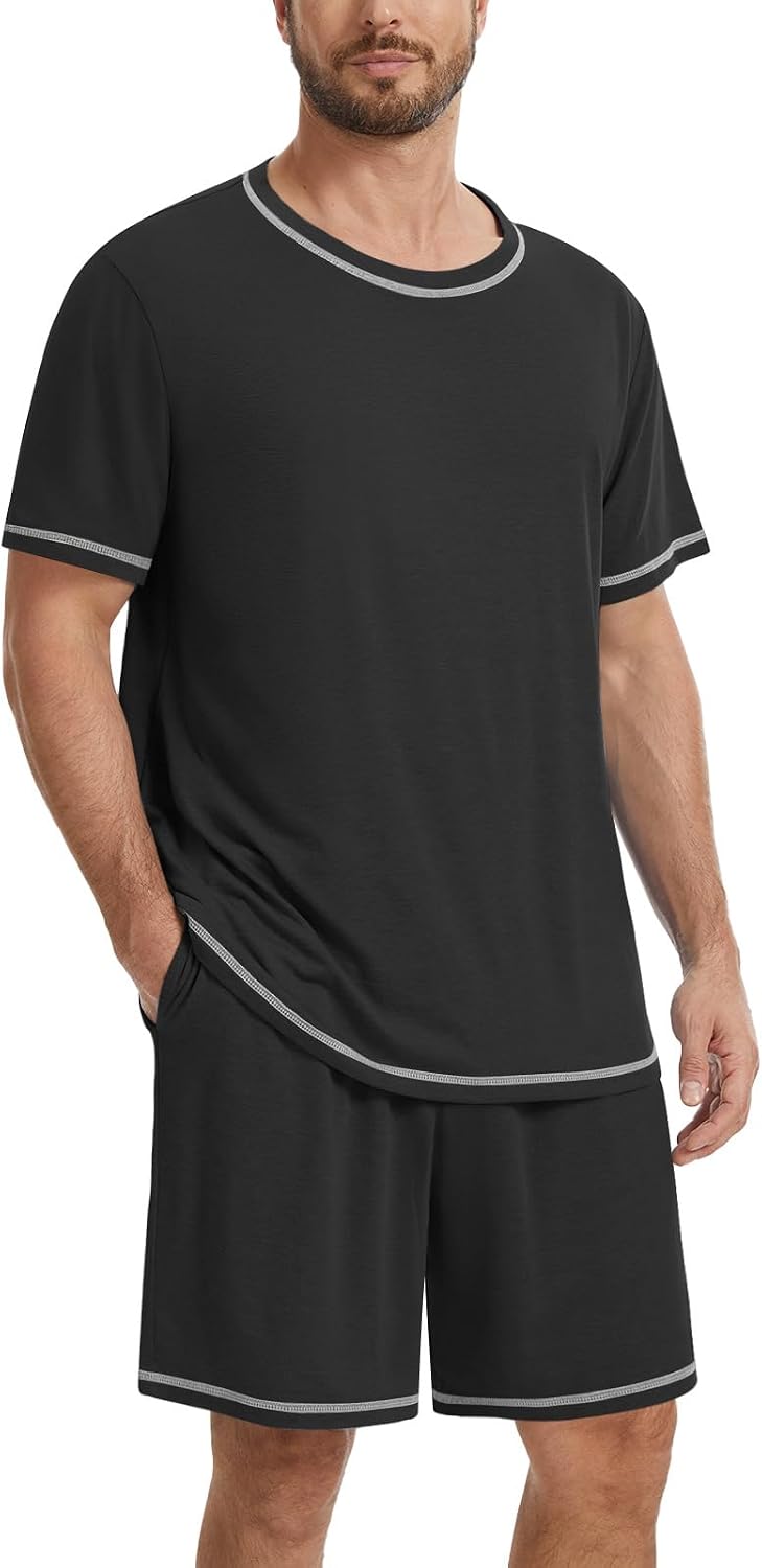 MLXSJ Men's Pajama Set Summer Pjs Sleepwear Short Sleeve Sleep Set S-3XL