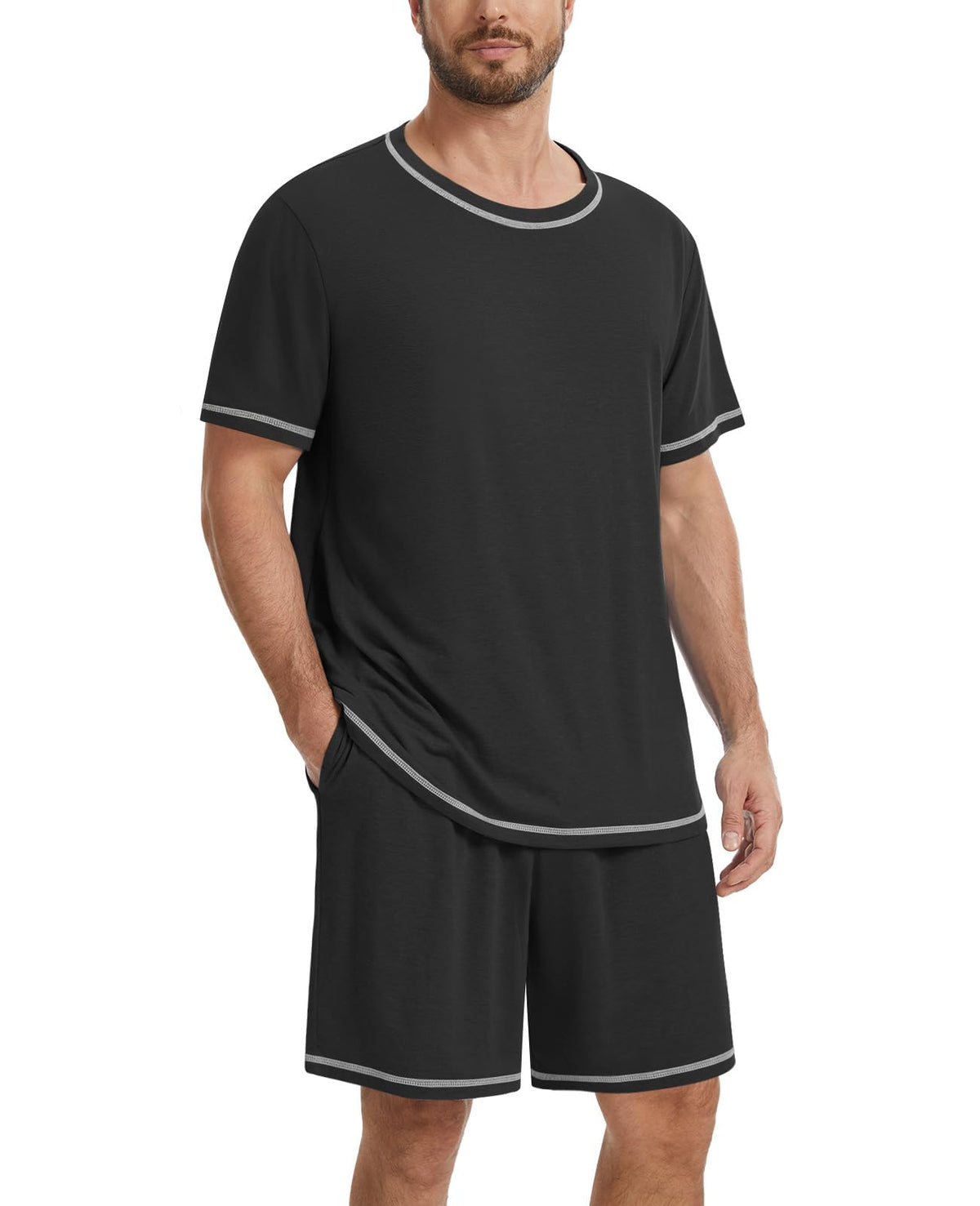 MLXSJ Men's Pajama Set Summer Pjs Sleepwear Short Sleeve Sleep Set S-3XL