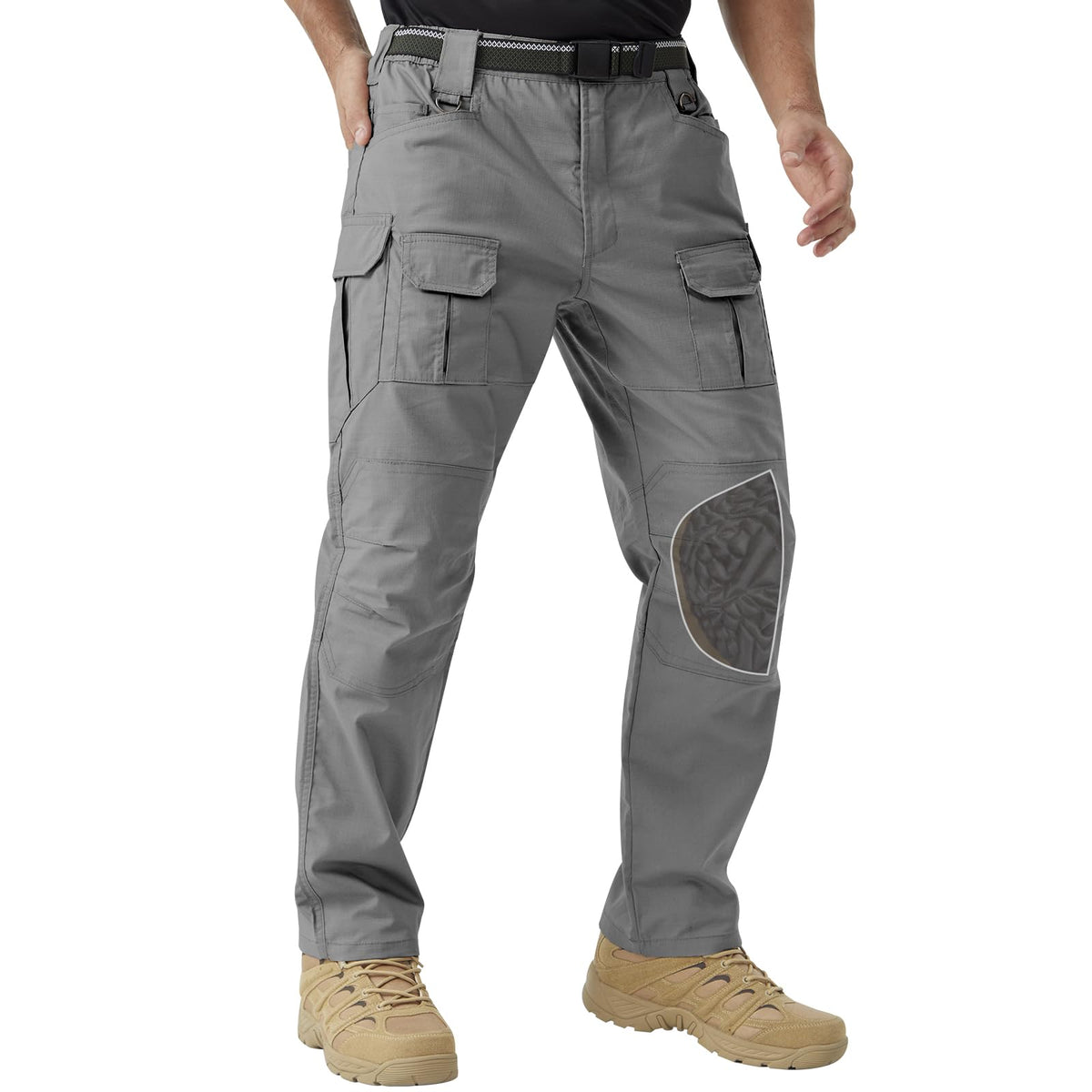 Men's Stretch Tactical Work Pants with Removable Knee Pads, Water-Resistant Ripstop Cargo Pants for Outdoor & Hiking