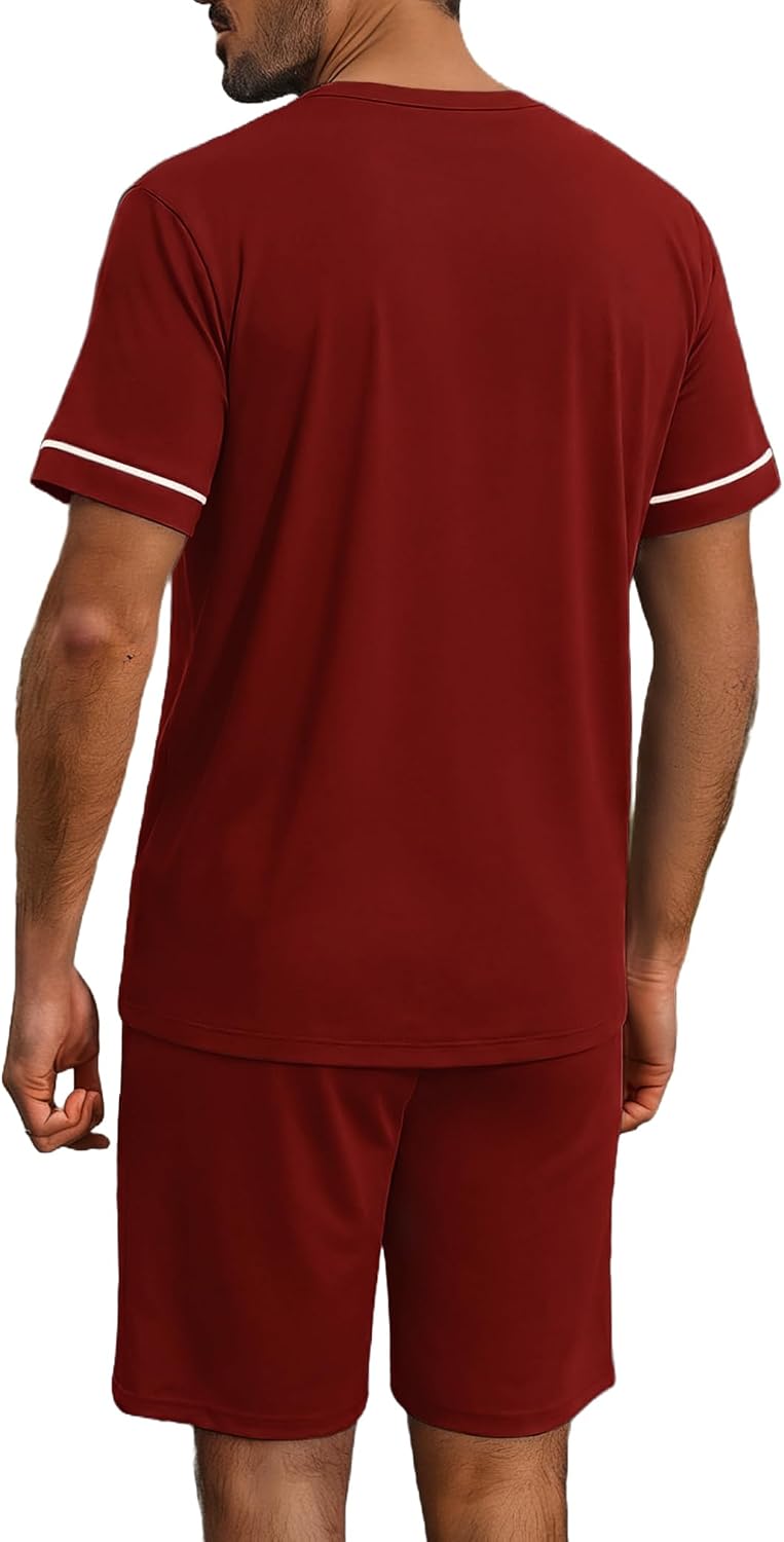 Ekouaer Men pajama set 2 Piece Short Sleeve Shirt and Shorts Lounge Sets