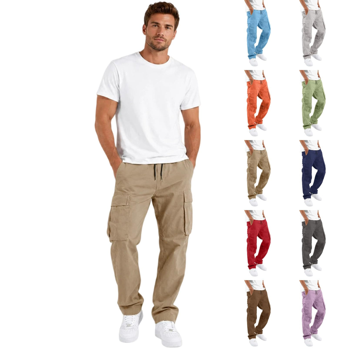 Mens Cargo Pants Fall 2026 Stretch Hiking Work Pant With Multi Pockets