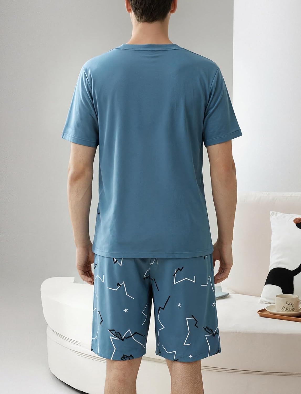 Men's Short Sleeve Pajama Set Summer Breathable Soft Sleepwear Loungewear Cozy PJs