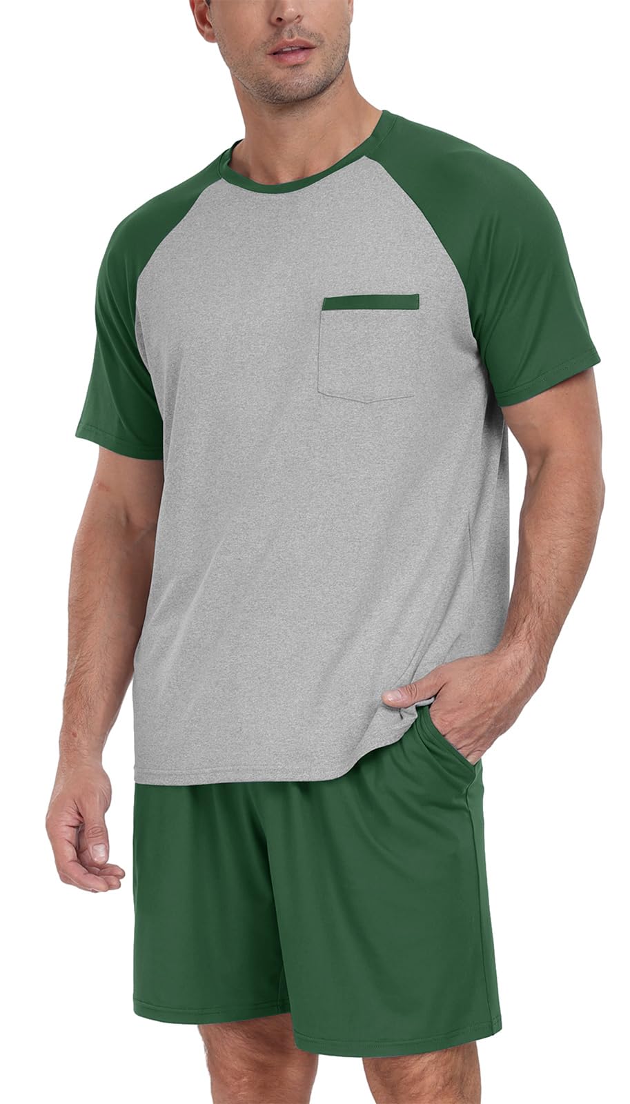 Couples Pajamas Set Short Sleeve Raglan Shirts and Shorts Lounge Sleepwear
